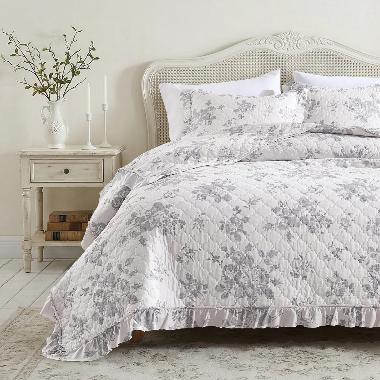 Ruffled Quilt Stone-Washed Lightweight Crinkled Shabby Chic Bedding Set