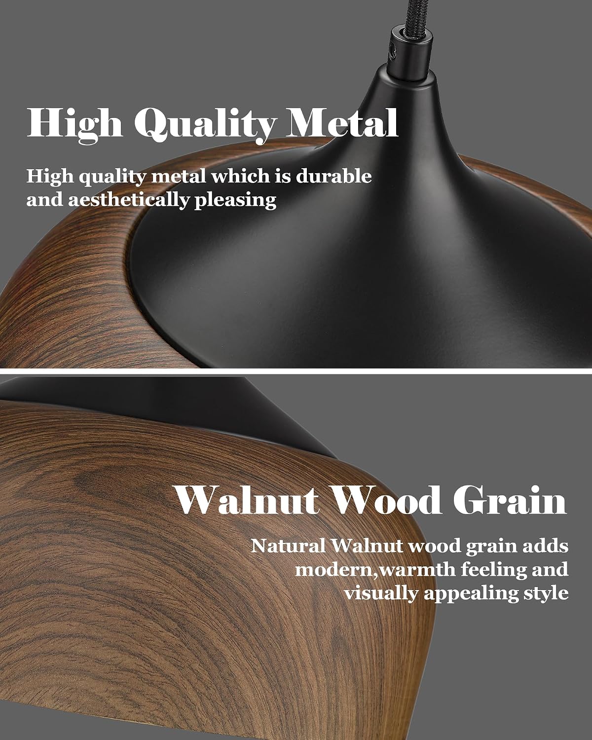 Modern Walnut Wooden Pendant Dome Light