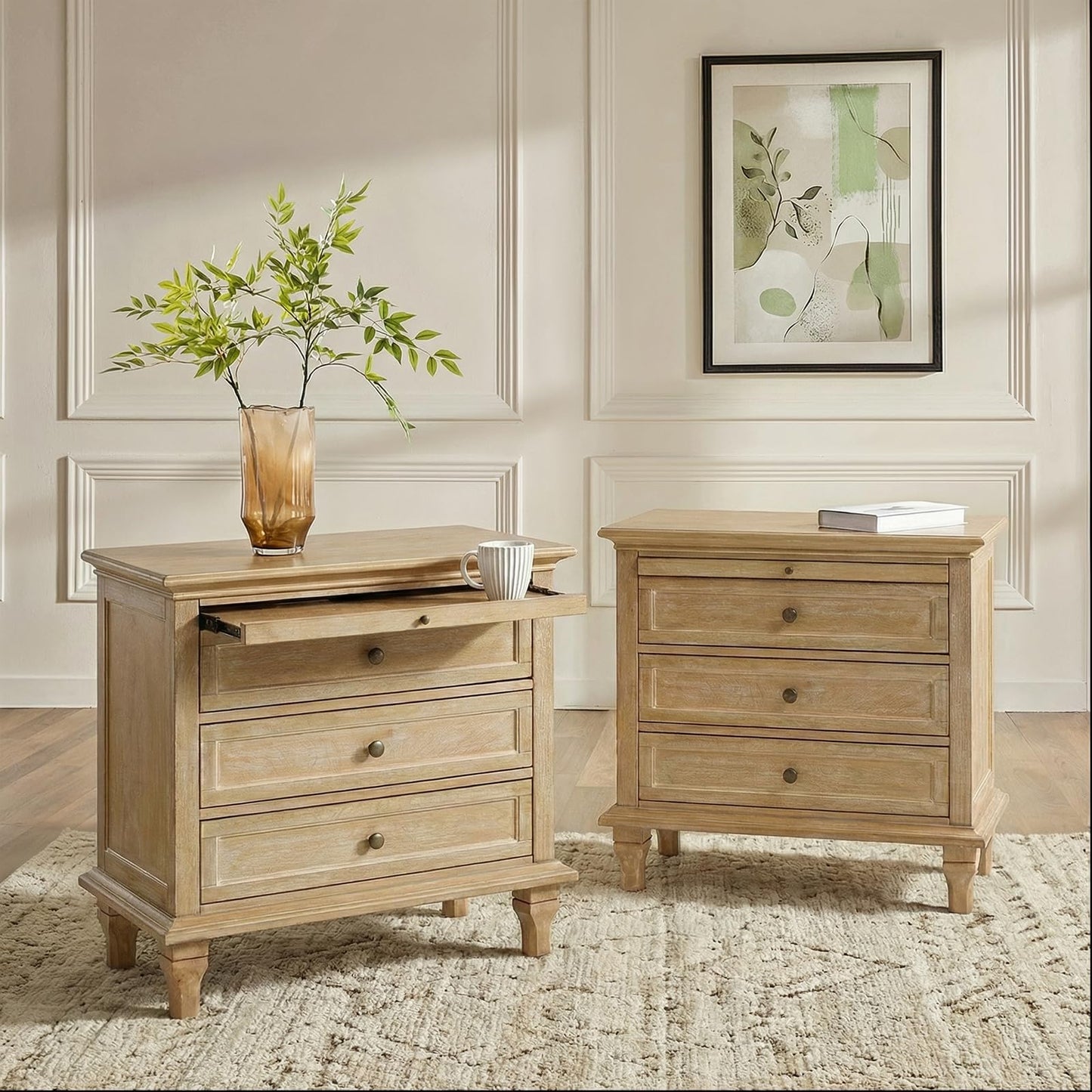Solid Wood 3 Drawer End Table with Tray