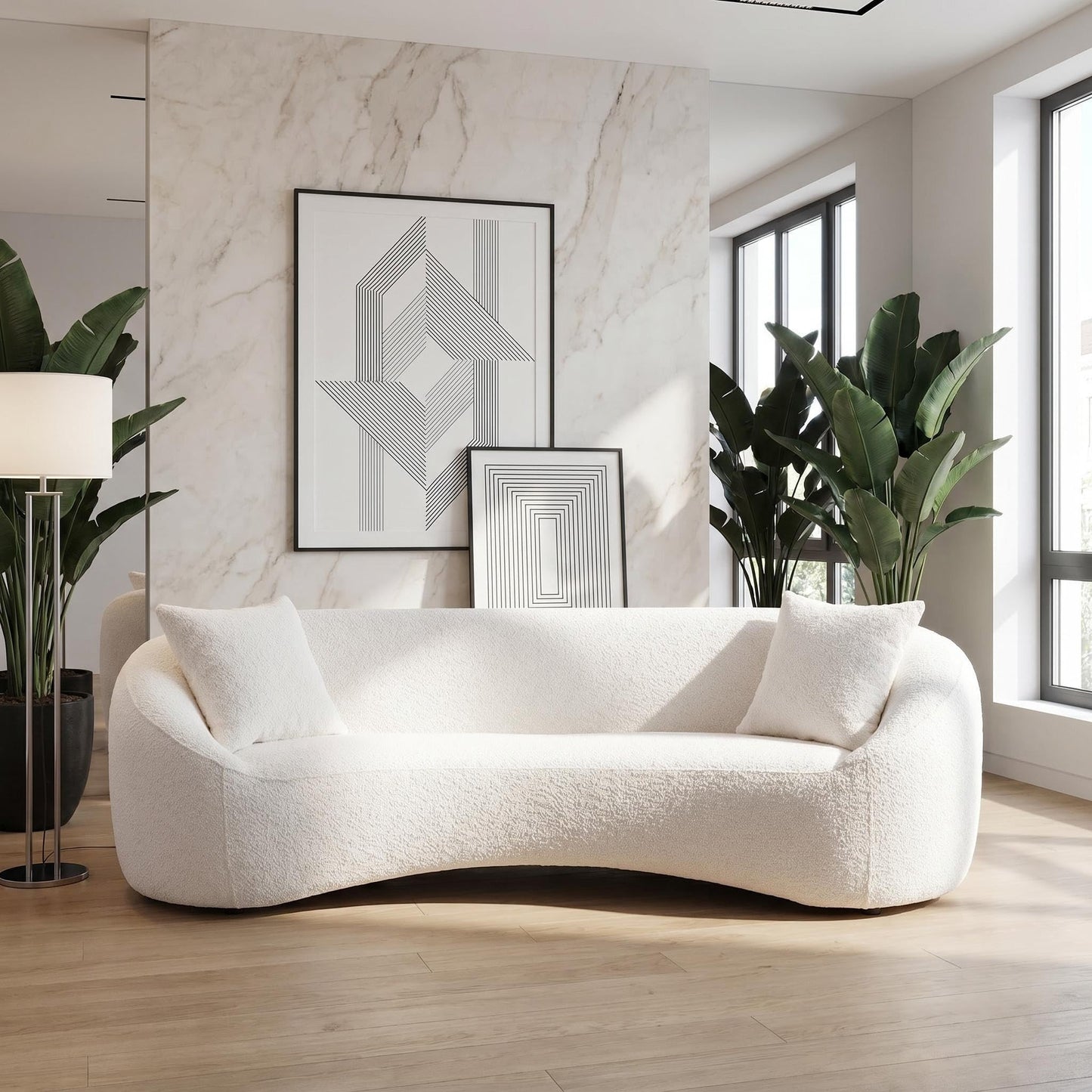Oversized Curved Boucle 3-Sector Shaped Sectional Sofa