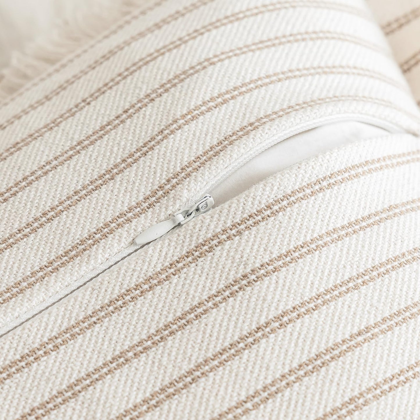 Throw Pillow Covers 18x18 Set of 2 Striped Fringe