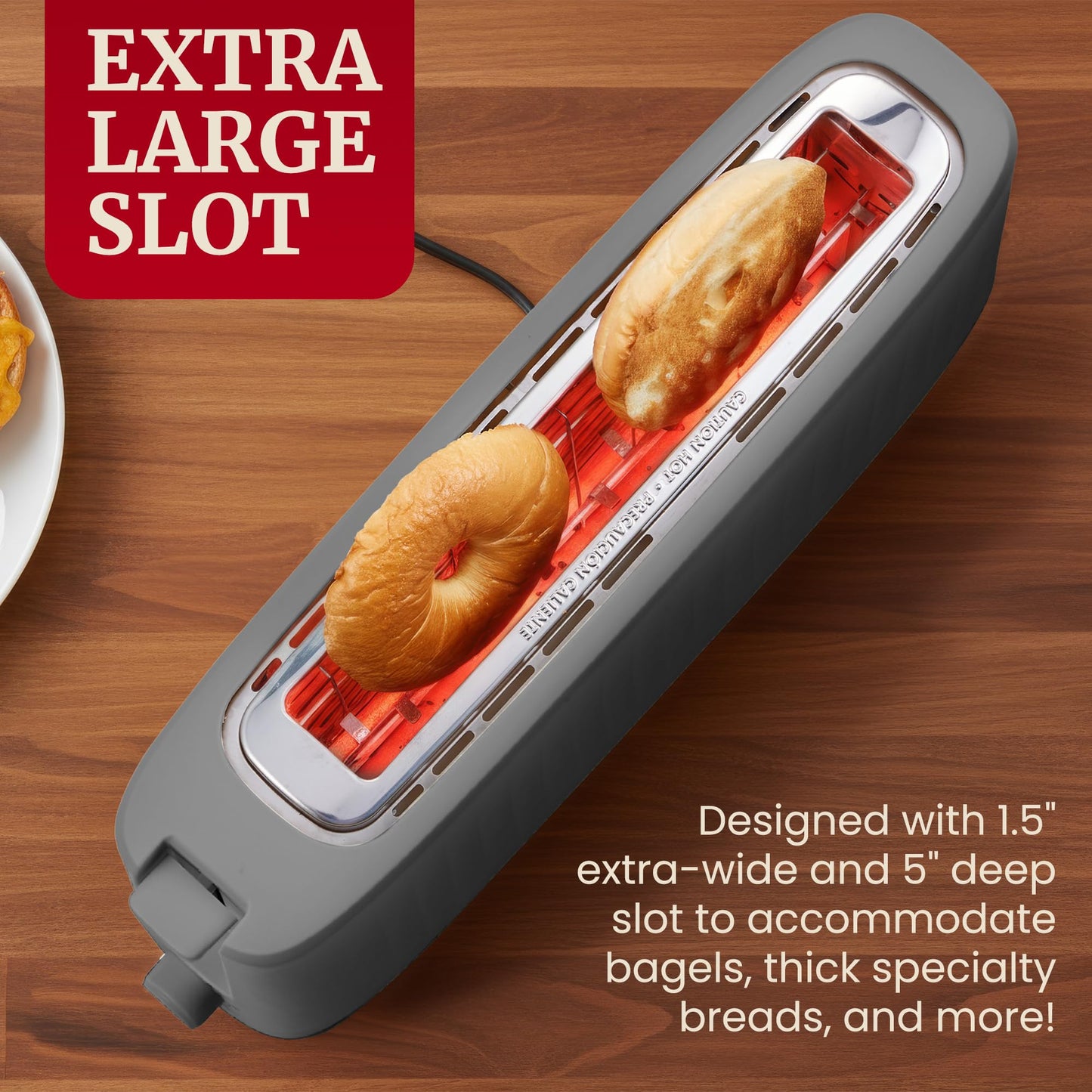 Elite Gourmet ECT2517C SLIMTOAST™ 2-Slice Long Slot Toaster, Cool-Touch Body, 6 Browning Shades, Extra-Wide 1.5" Slot for Artisan Bread, Bagels, Waffles & English Muffins, Cremello