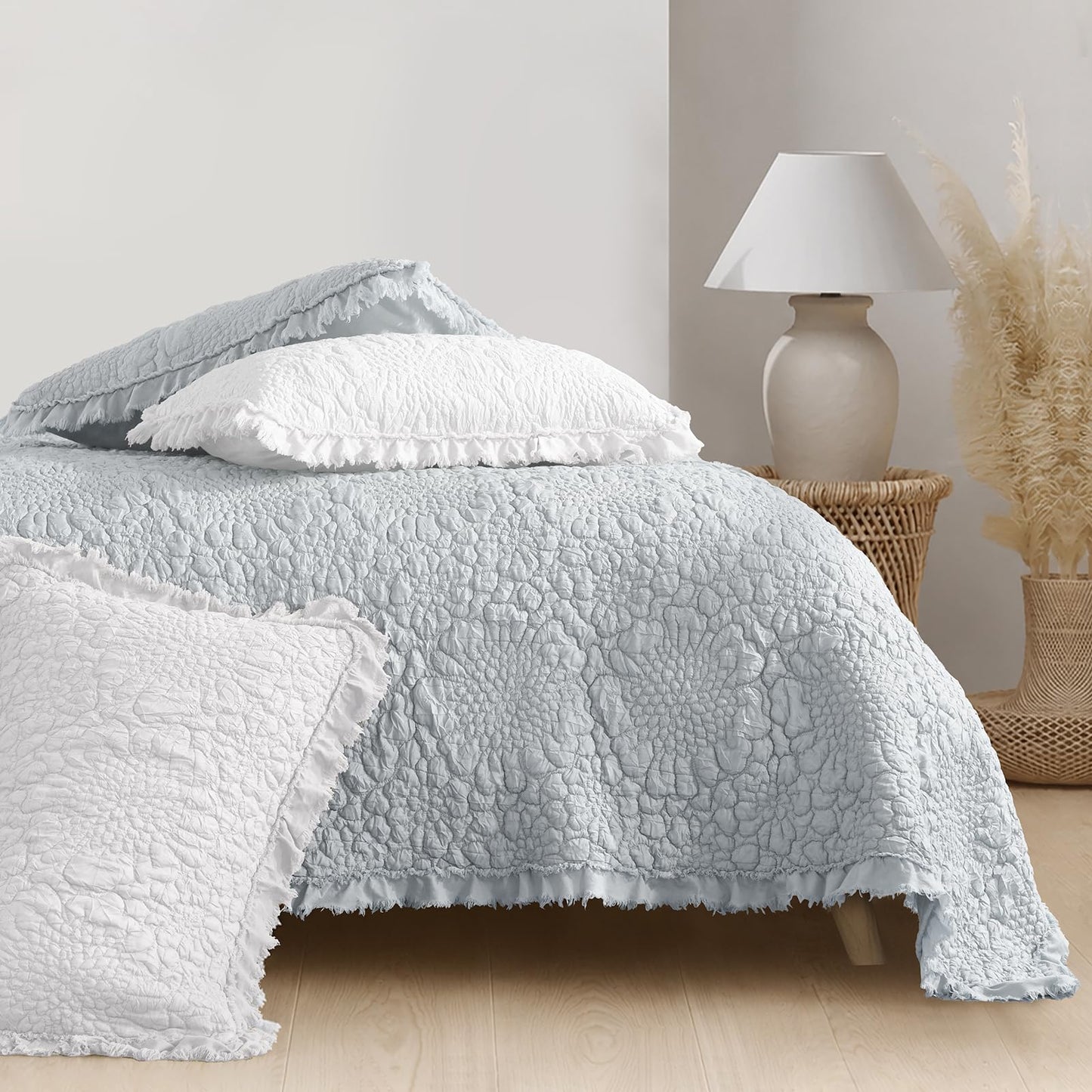 Ruffled Quilt Stone-Washed Lightweight Crinkled Shabby Chic Bedding Set