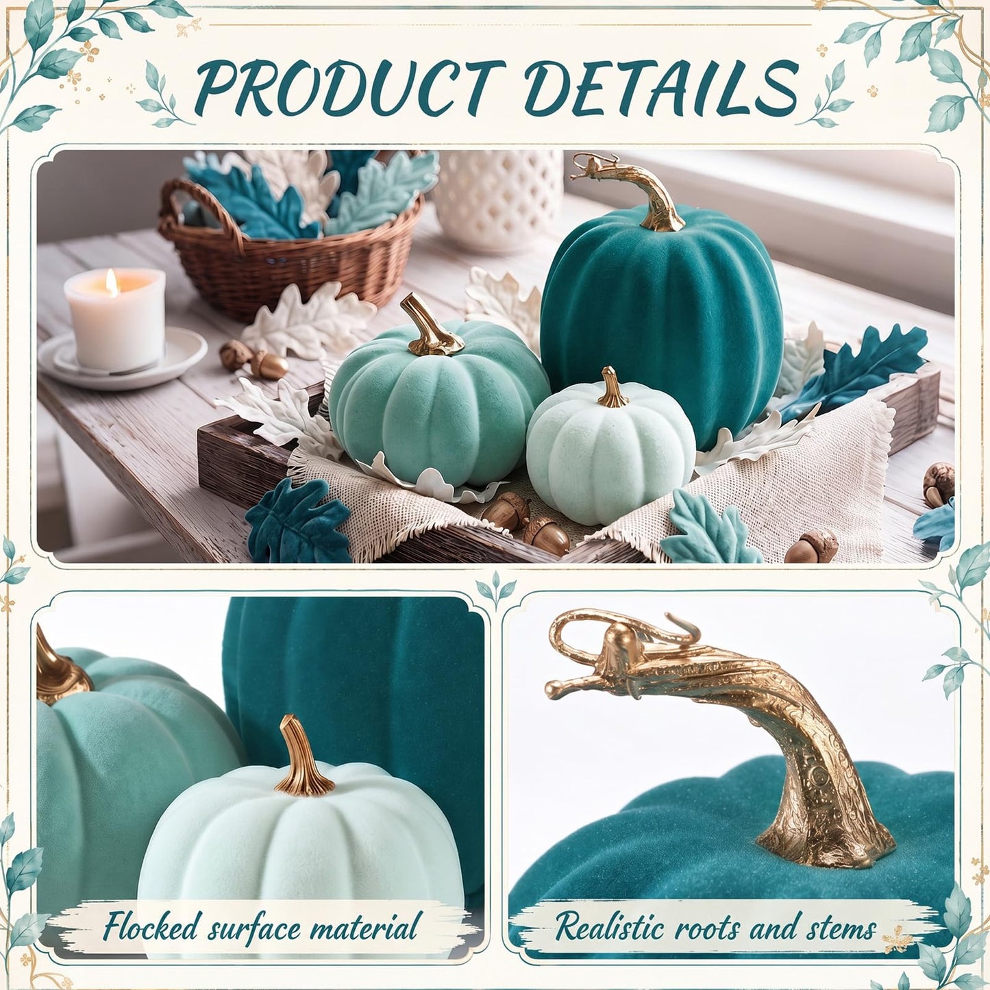 3 Pcs Velvet Pumpkin Decor