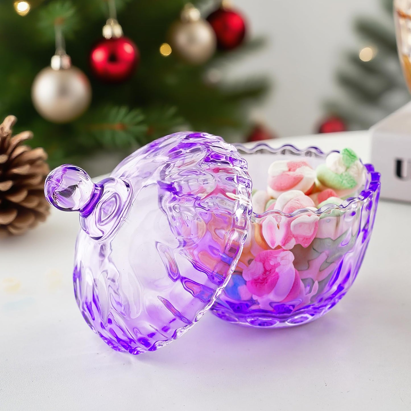 Decorative Embossed Glass Dish with Lid