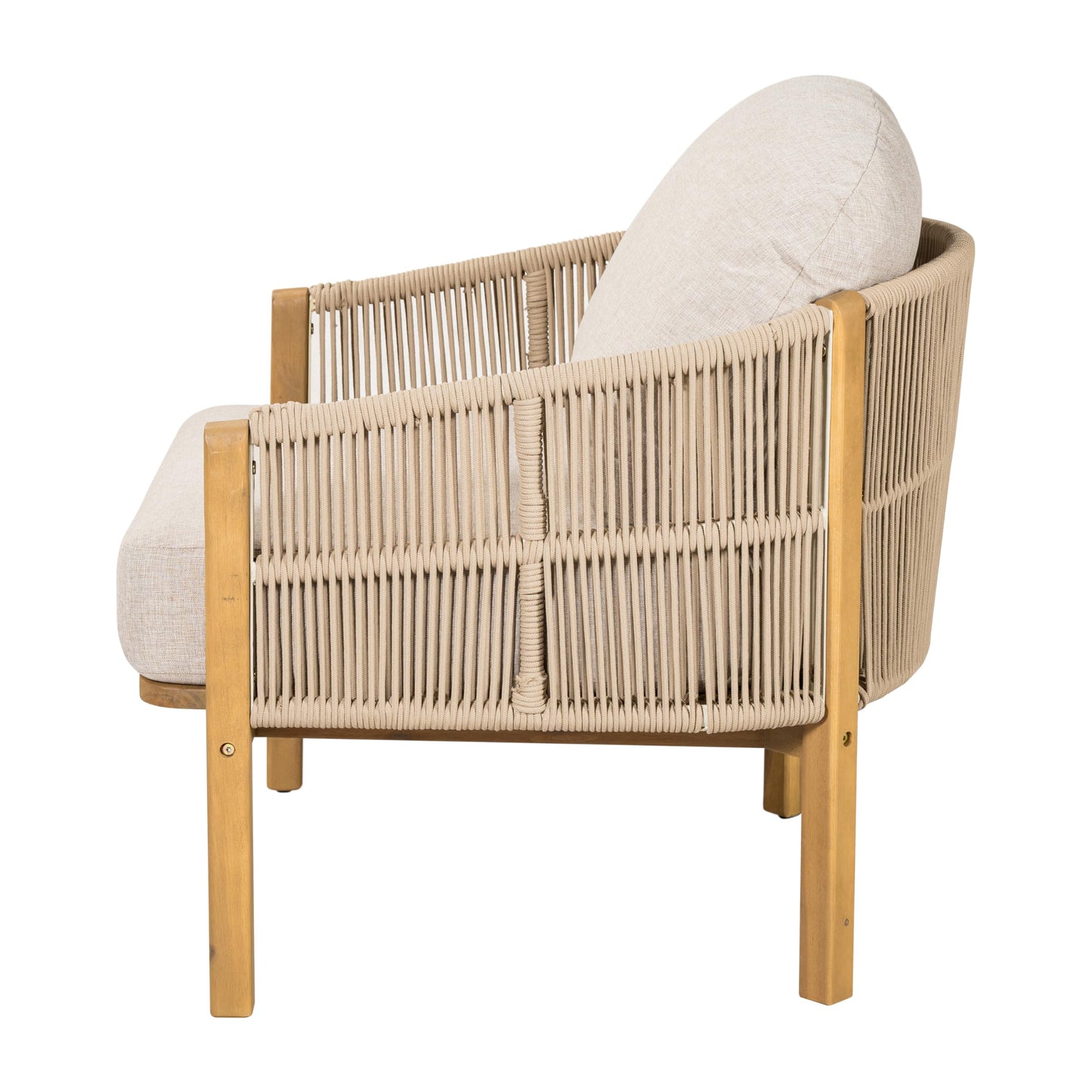 Merax Patio Chairs Set of 2, Acacia Wood Outdoor Club Chair with Cozy 5.75" Thick Cushion & Rope-Weave Backrest, Bohe Style Patio Dining Armchair Chairs for Garden Balcony Outside Dining Relax, Beige