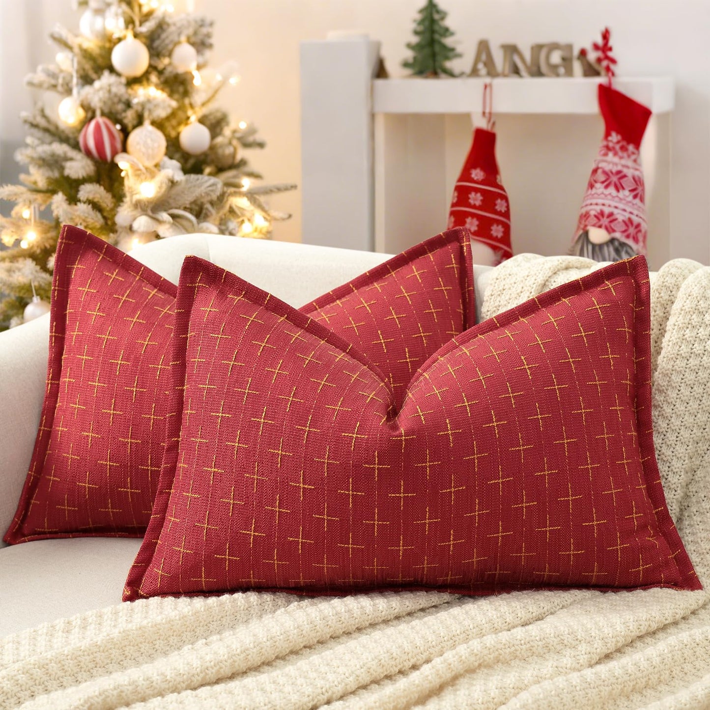 ZWJD Pillow Covers 18x18 Set of 2 Soft Polyester Textured Pillow Covers with Stylish Flange Edge Cozy Farmhouse Throw Pillows for Couch Bed Sofa Living Room