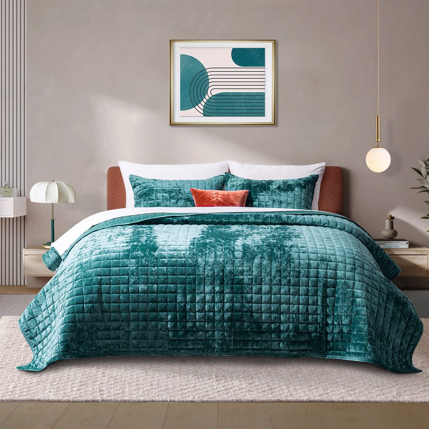 Box Stitch Velvet Quilt Set, King Size