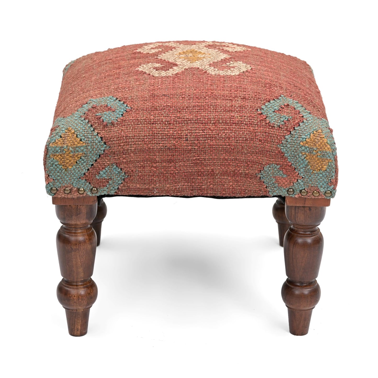 Handmade Jute Ottoman Stool with Wooden Legs