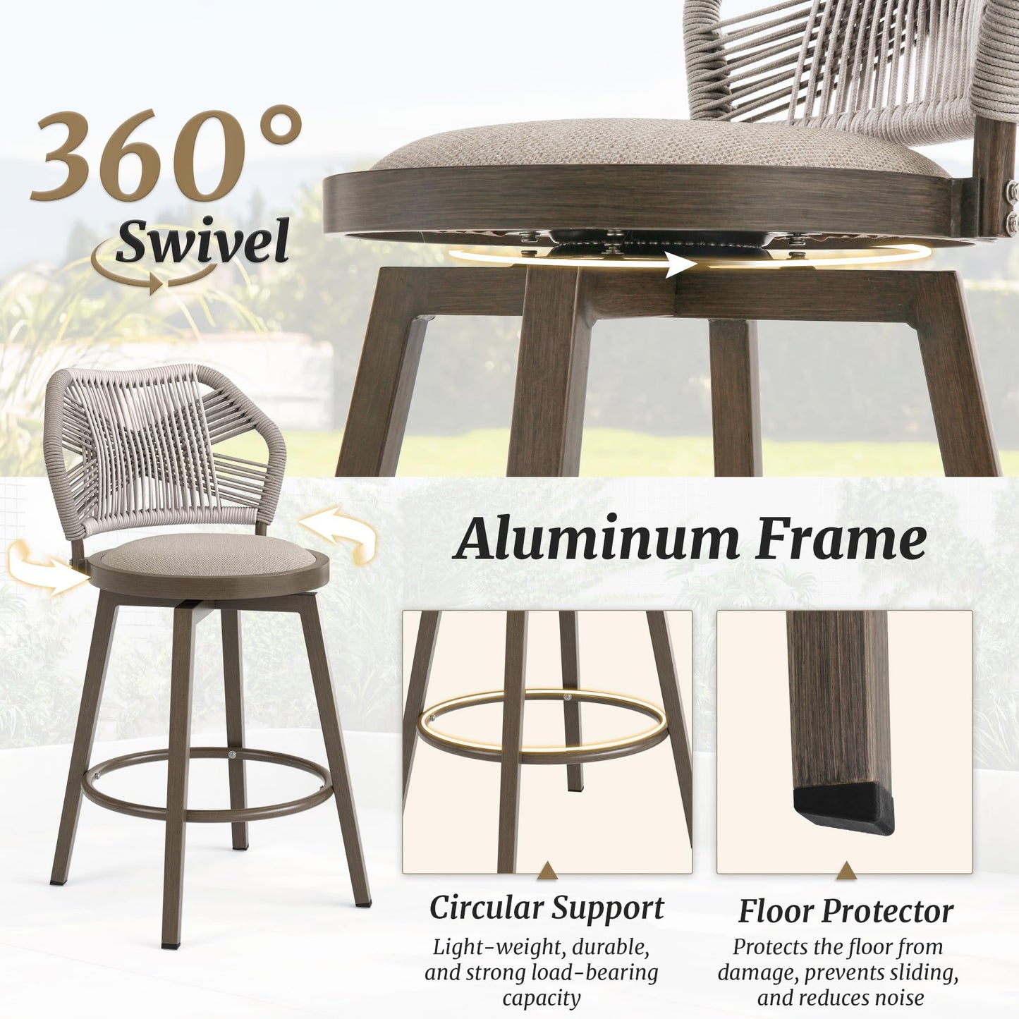 Swivel Outdoor Bar Stools Set of 4, with Armrest