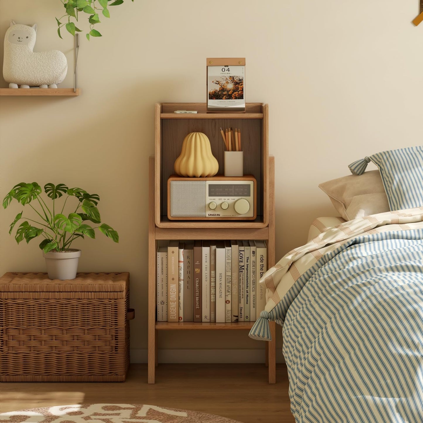 Solid Oak 3 Tier Ladder Bookshelf