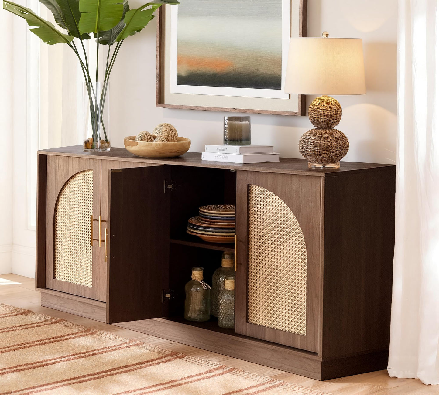 Sideboard Buffet Cabinet with Storage, Mid Century Modern Accent Cabinet with Arched Doors, Modular Media Console