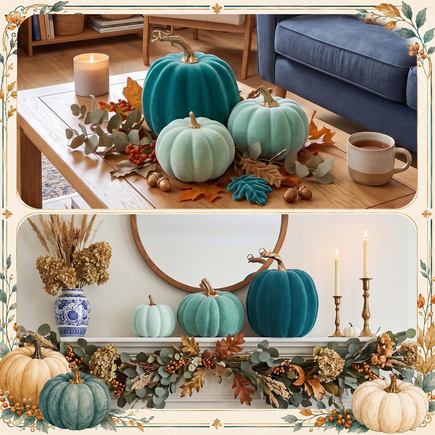 3 Pcs Velvet Pumpkin Decor