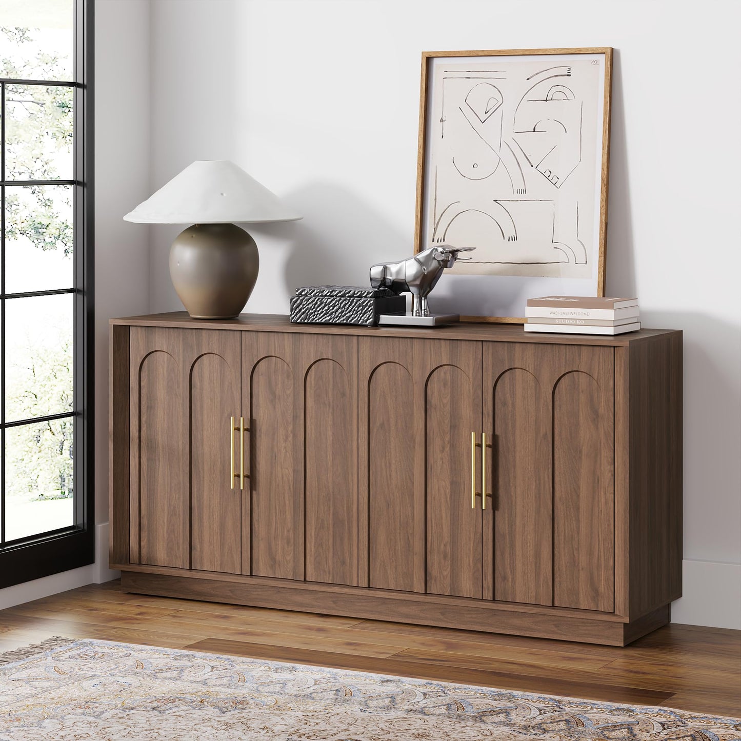 Sideboard Buffet Cabinet with Storage, Mid Century Modern Accent Cabinet with Arched Doors, Modular Media Console