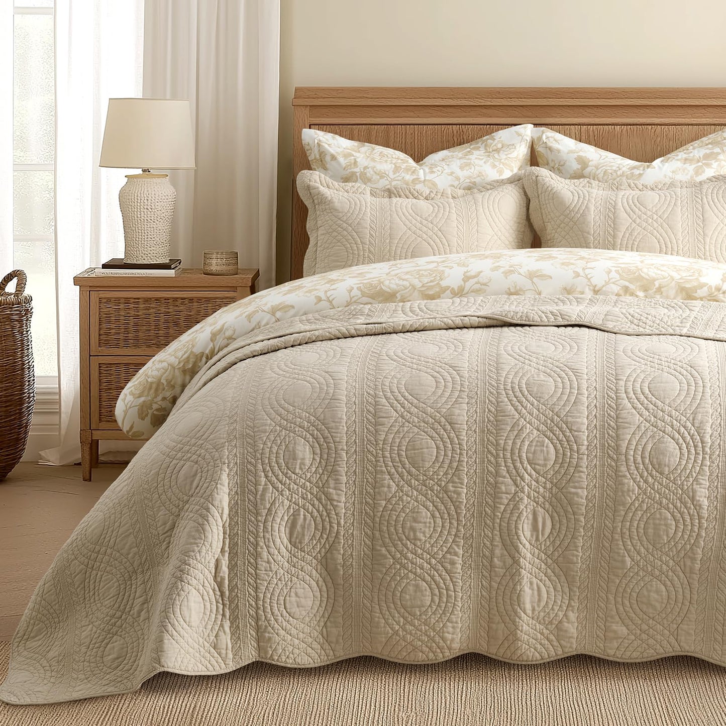 100% Cotton Scallop Quilt Set
