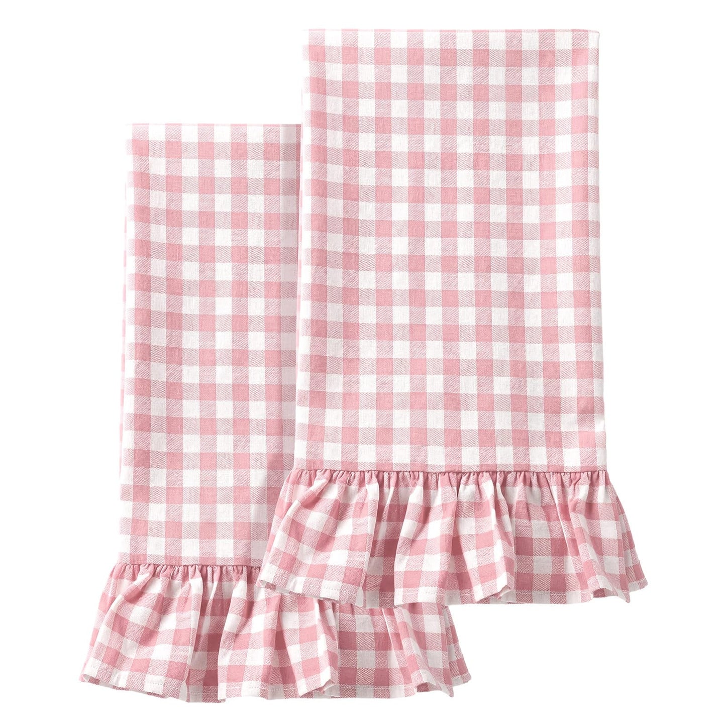 HunnmingRe Taupe Kitchen Towels Set of 2, 100% Cotton Ruffled Gingham Dish Towels 18"x28" Tea Cloths Classic Plaid Pattern for Farmhouse Charm, Drying Dishes, Entertaining Guests
