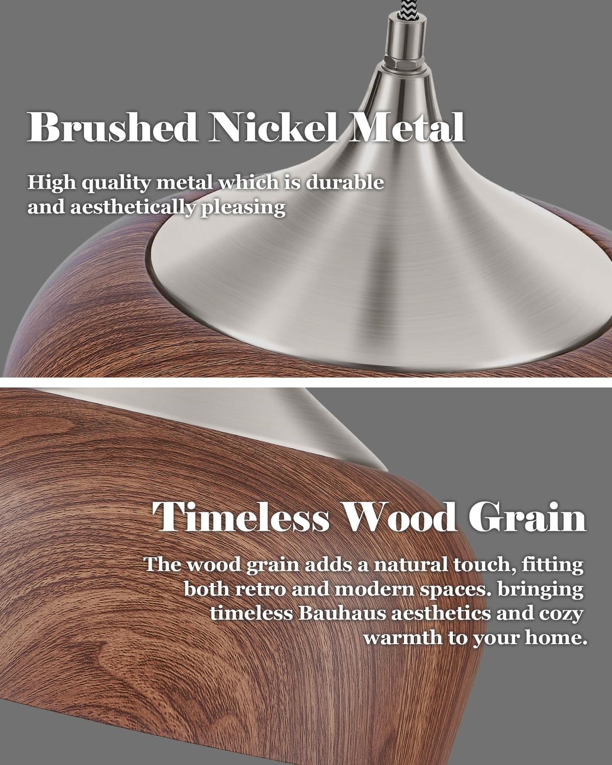 Modern Walnut Wooden Pendant Dome Light