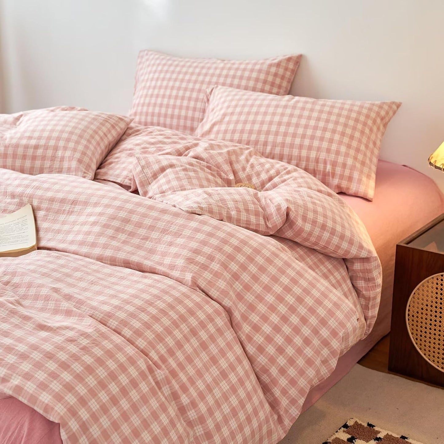 Duvet Cover Set - Brown Plaid Gingham Comforter Cover with Zipper Closure