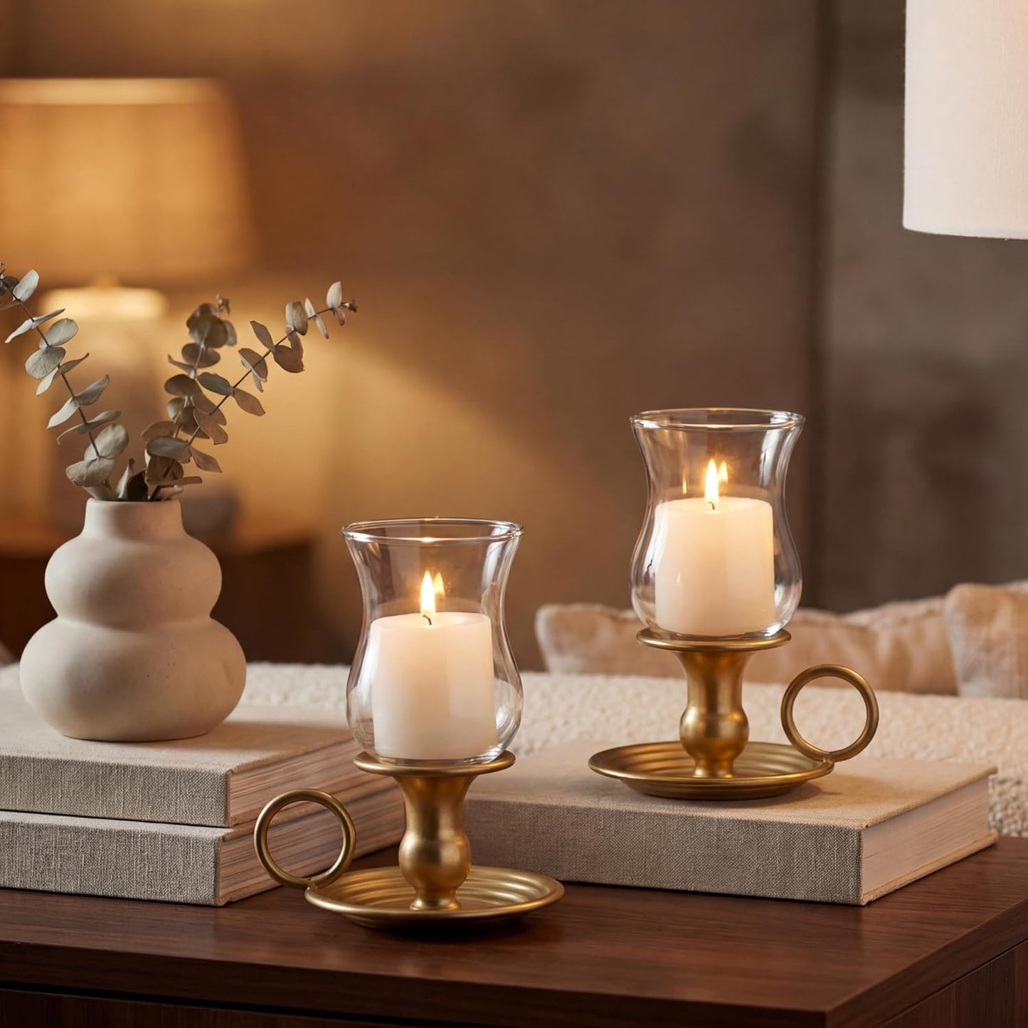2 Set Hurricane Candle Holders Brass Metal