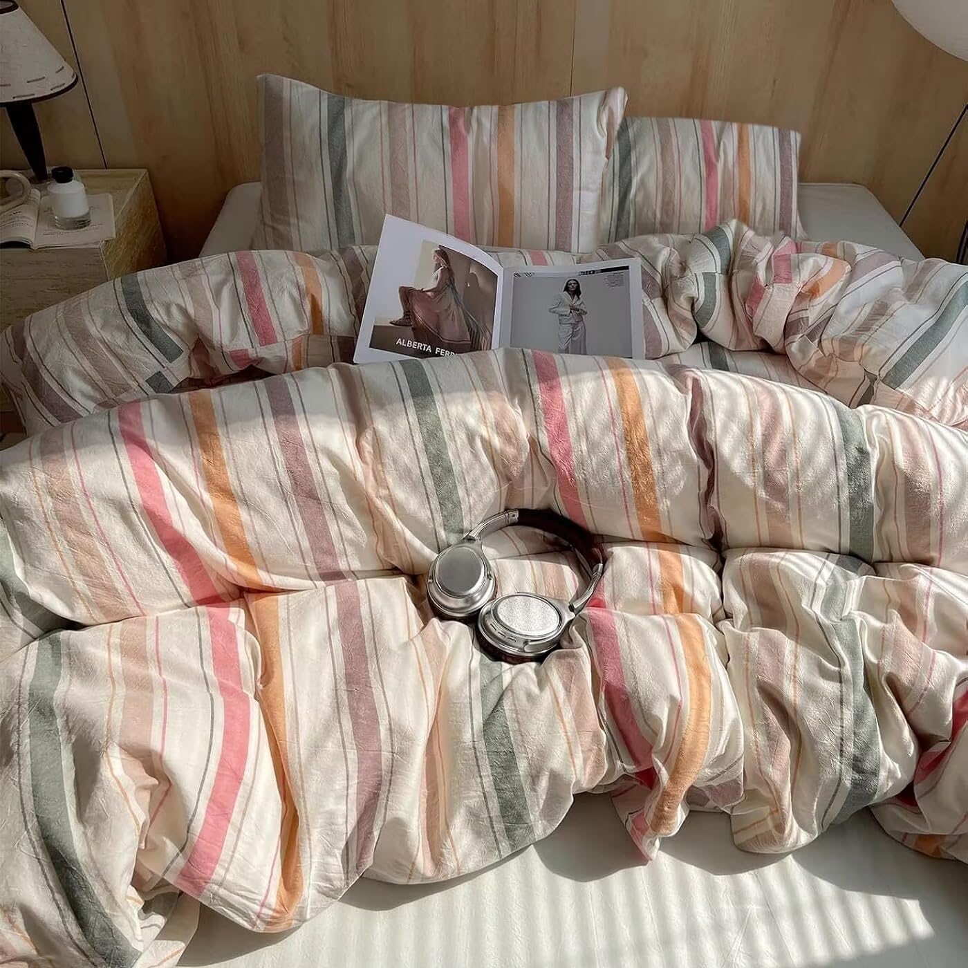 Duvet Cover Set - Brown Plaid Gingham Comforter Cover with Zipper Closure