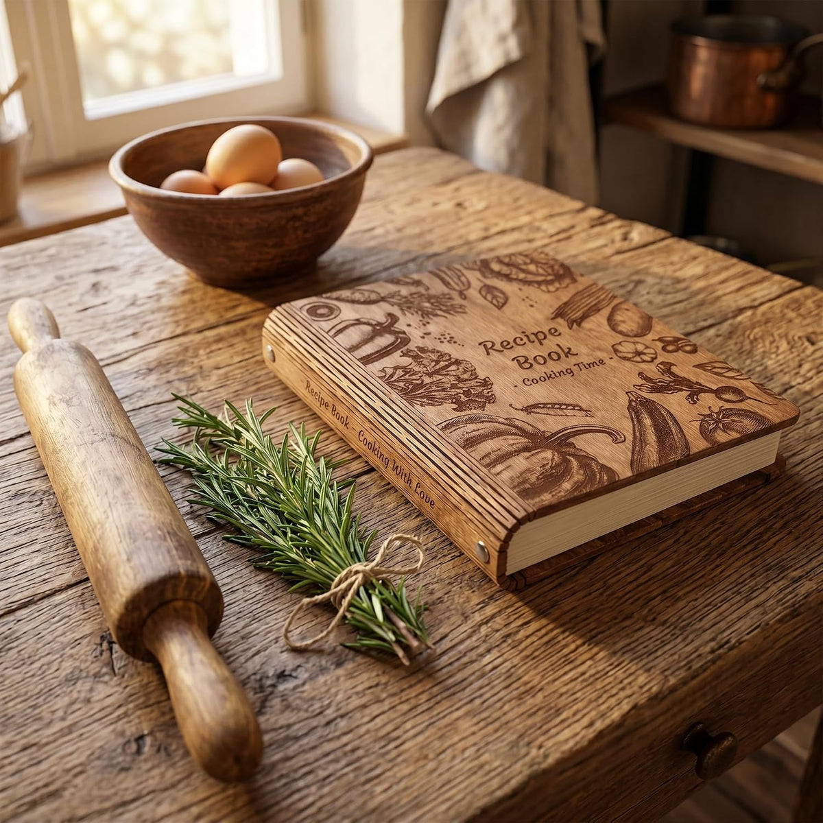 Wooden Recipe Book Engraved Journal