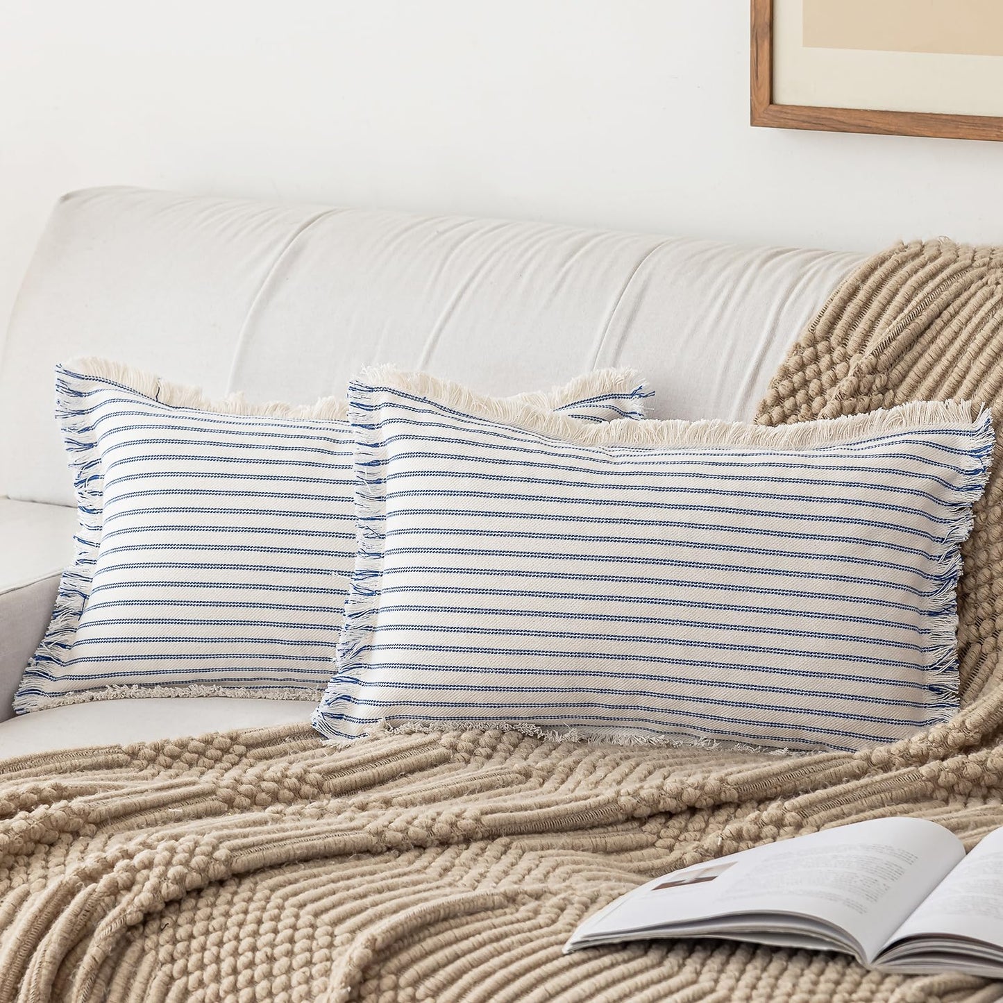 Throw Pillow Covers 18x18 Set of 2 Striped Fringe