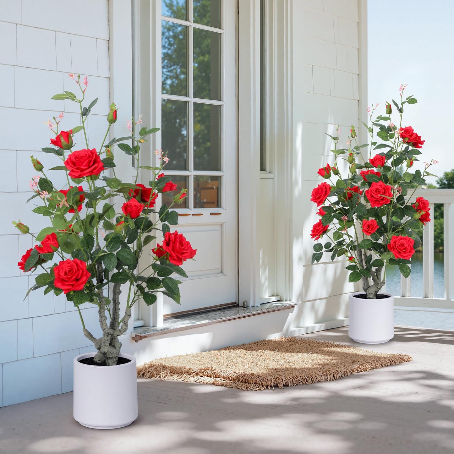 Yepdin 63 inch Artificial Camellia Tree with White Flower Pots - White Fake Tree,5 Ft Faux Plants Indoor wich Blooming,Artificial Plants for Indoor & Outdoor Home Front Door Decor