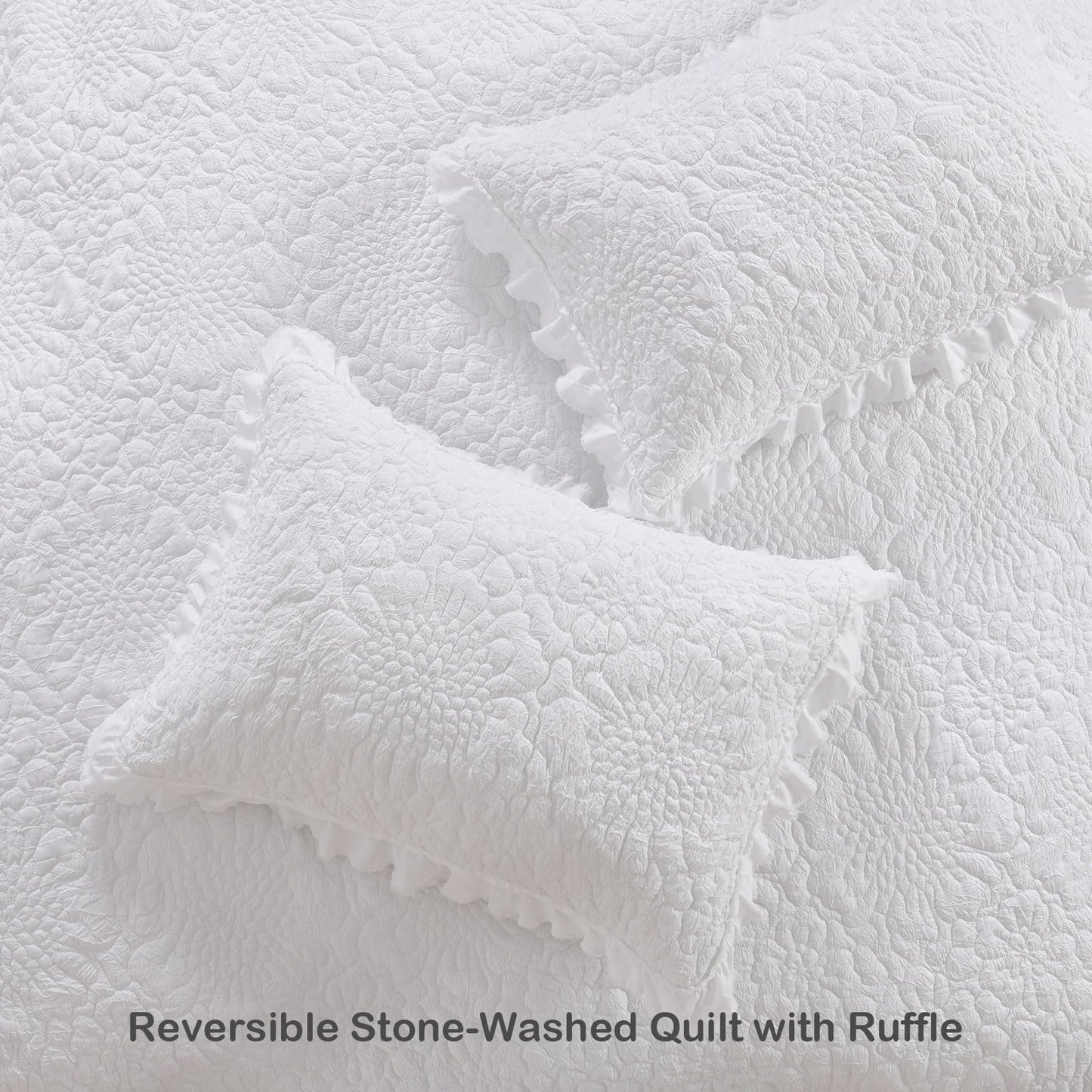 Ruffled Quilt Stone-Washed Lightweight Crinkled Shabby Chic Bedding Set
