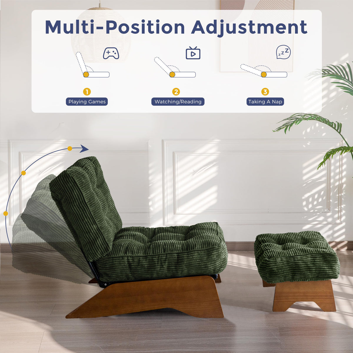 Lounge Chair with Ottoman and with Adjustable Backrest