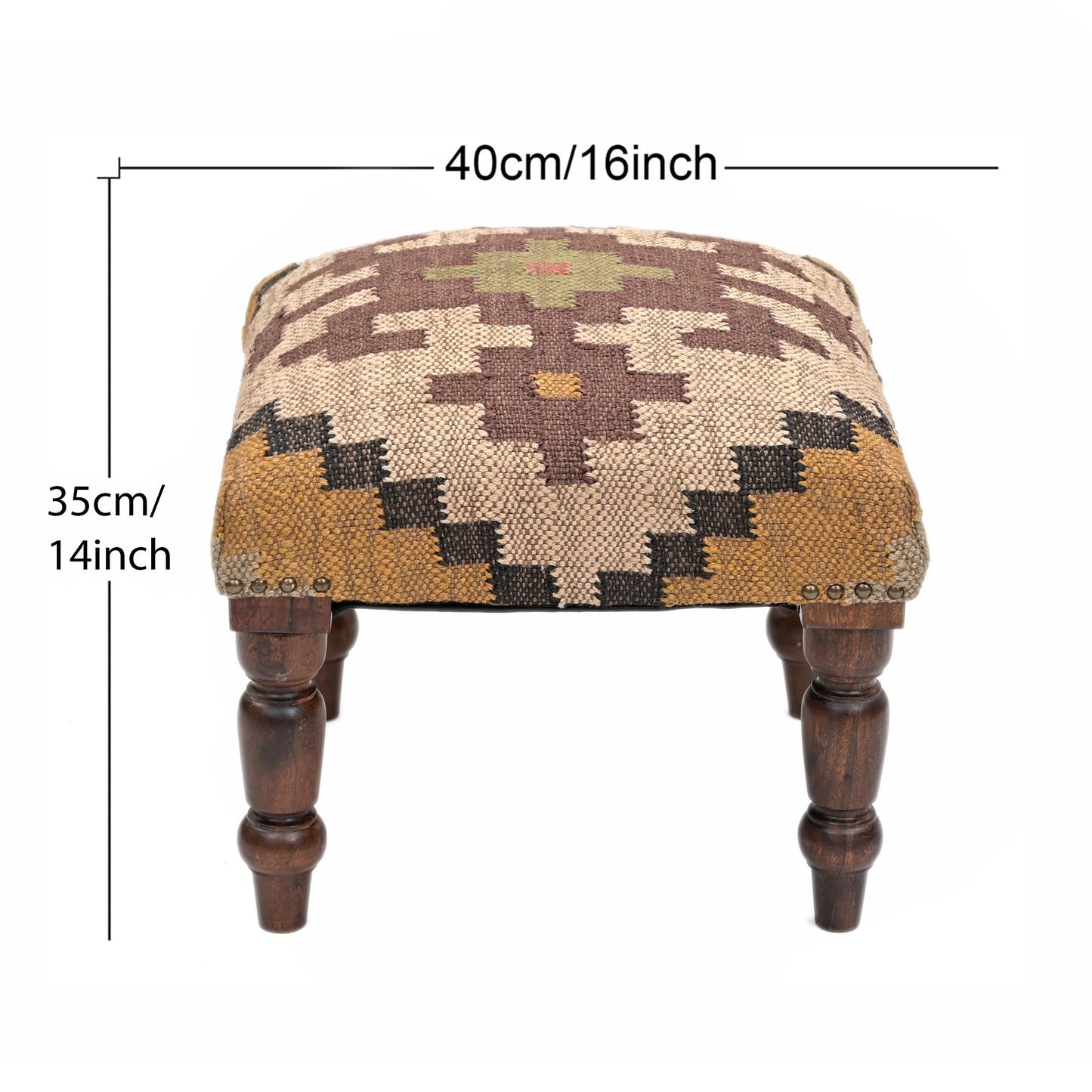 Handmade Jute Ottoman Stool with Wooden Legs