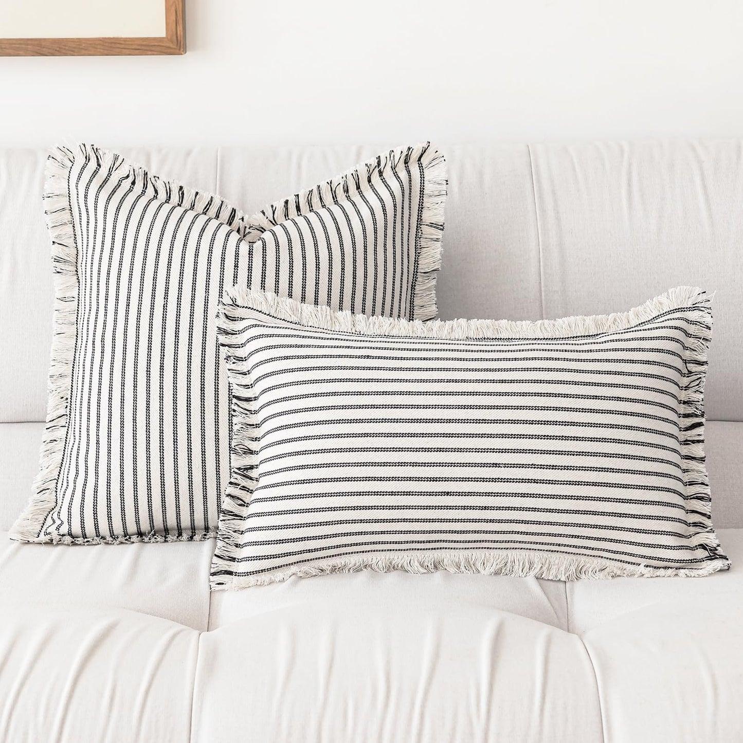 Throw Pillow Covers 18x18 Set of 2 Striped Fringe