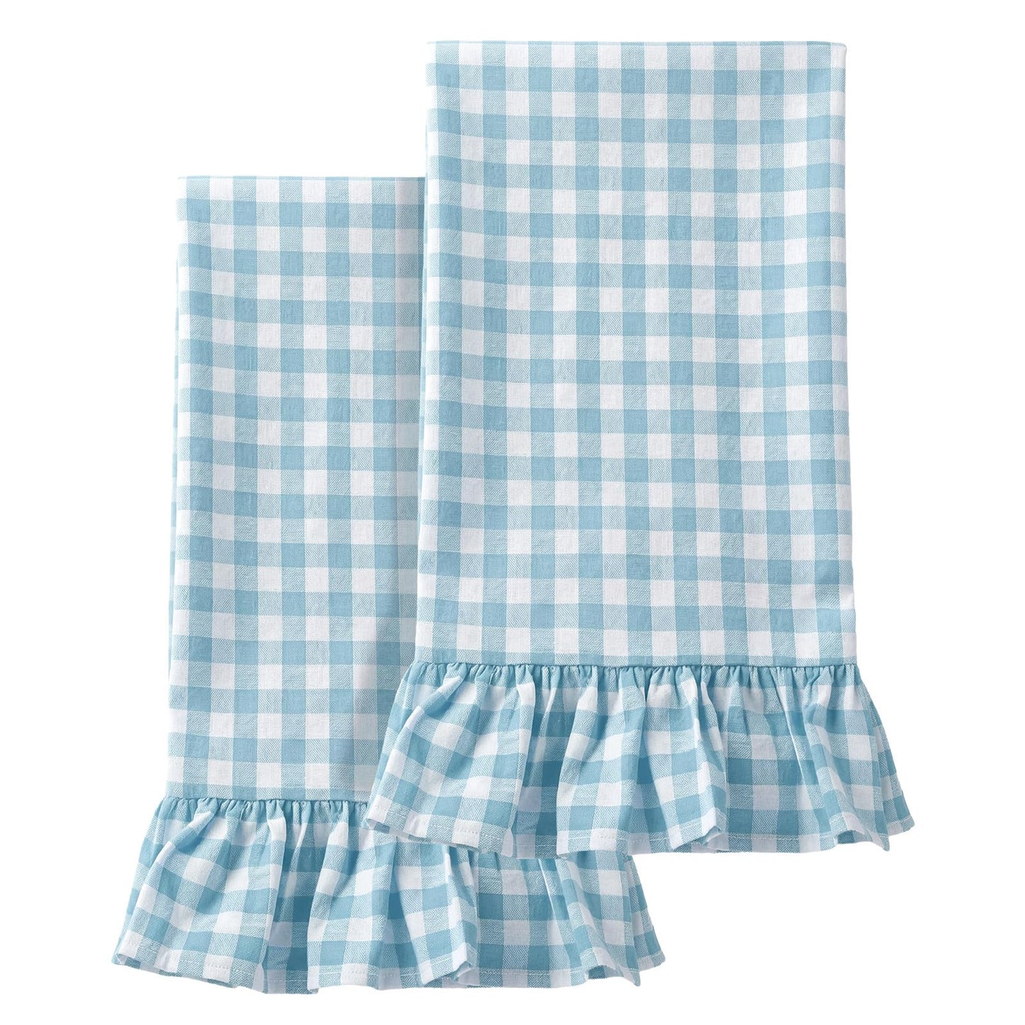 HunnmingRe Taupe Kitchen Towels Set of 2, 100% Cotton Ruffled Gingham Dish Towels 18"x28" Tea Cloths Classic Plaid Pattern for Farmhouse Charm, Drying Dishes, Entertaining Guests