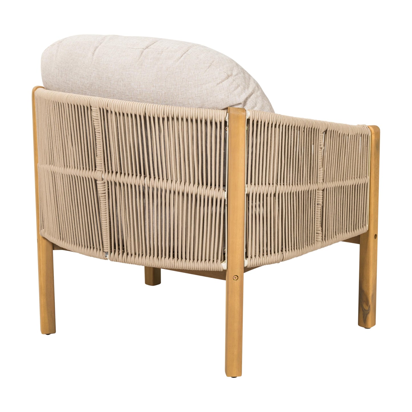 Merax Patio Chairs Set of 2, Acacia Wood Outdoor Club Chair with Cozy 5.75" Thick Cushion & Rope-Weave Backrest, Bohe Style Patio Dining Armchair Chairs for Garden Balcony Outside Dining Relax, Beige
