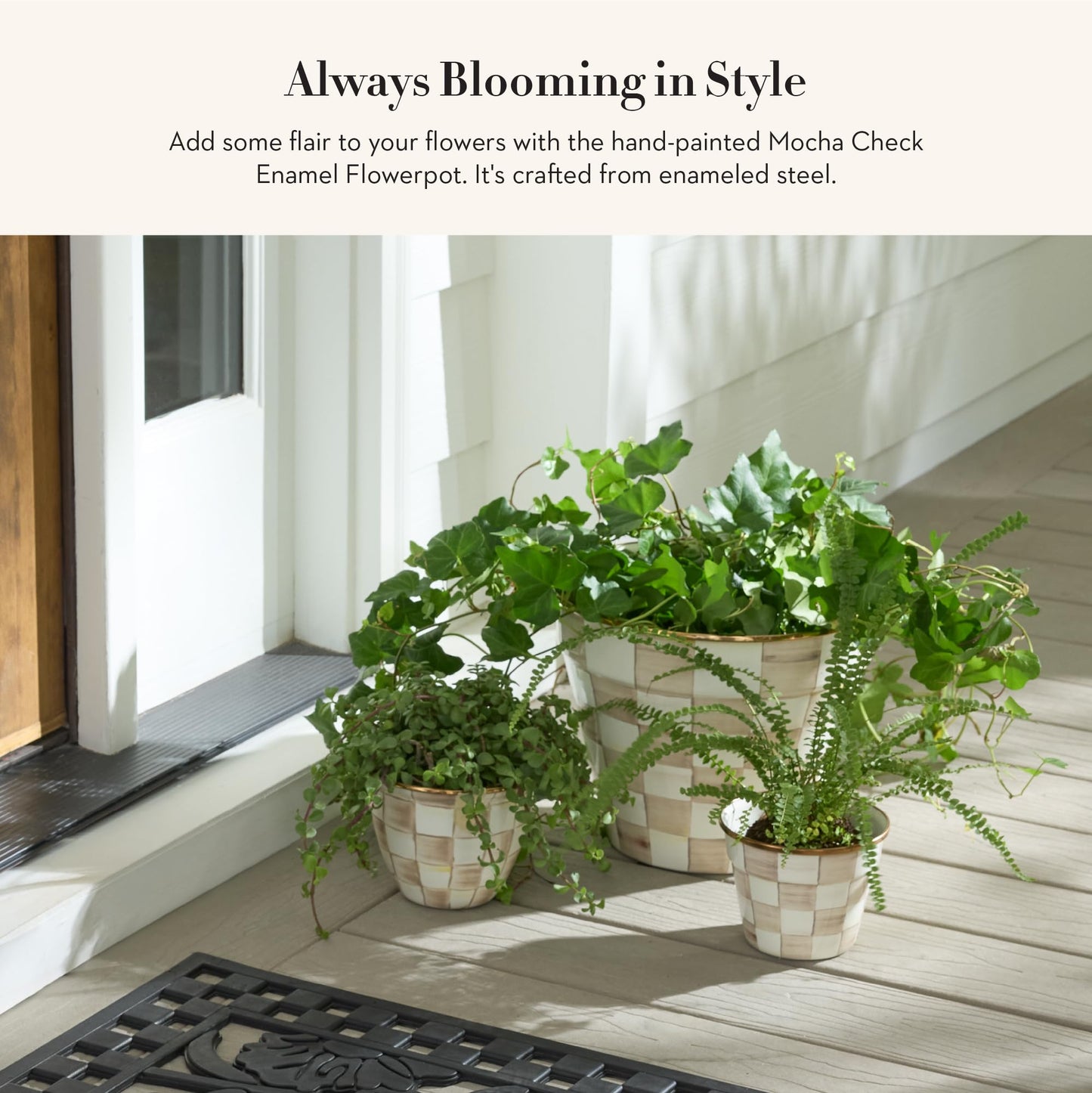 MACKENZIE-CHILDS Flowerpot, Decorative Garden Pot for Growing Plants, Brown-and-White Mocha Check