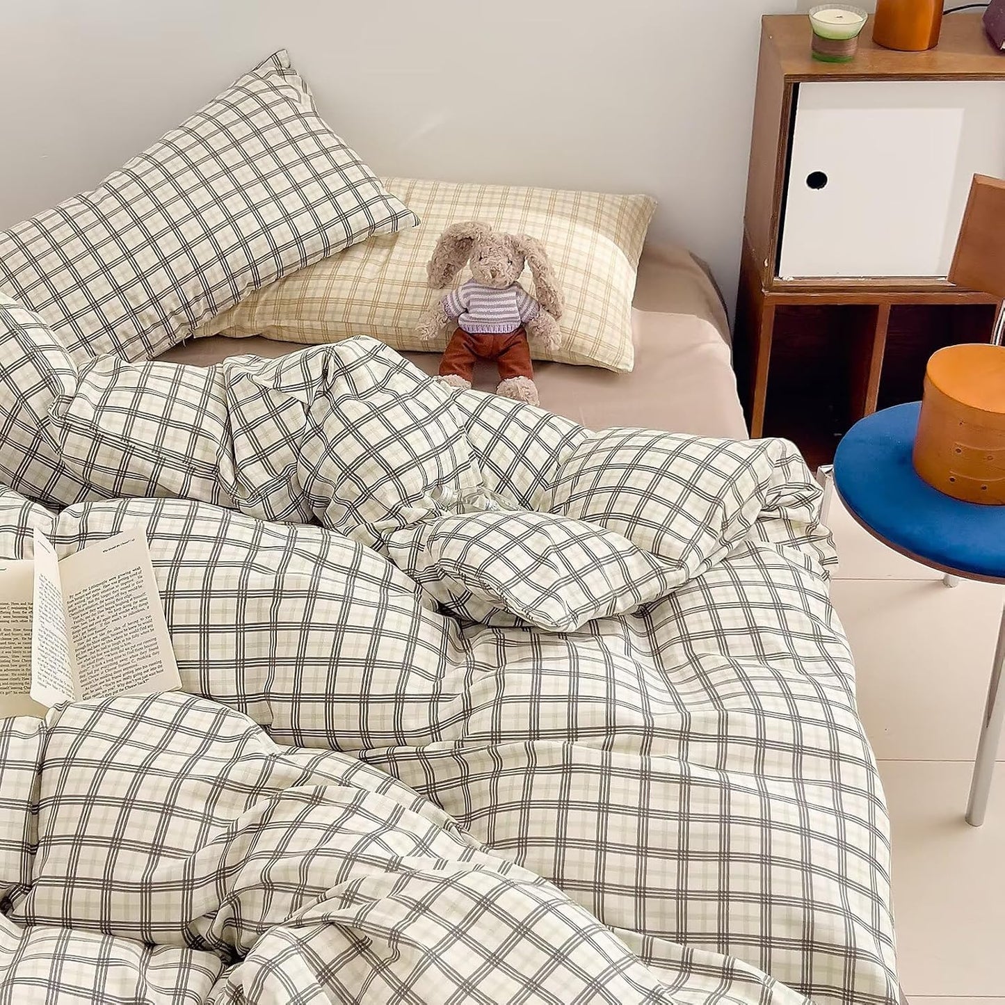 Duvet Cover Set - Brown Plaid Gingham Comforter Cover with Zipper Closure