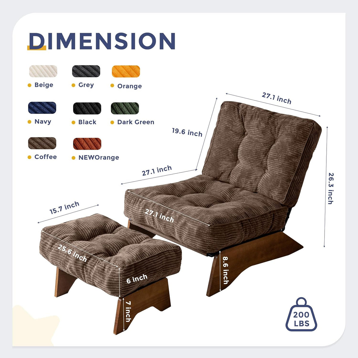 Lounge Chair with Ottoman and with Adjustable Backrest