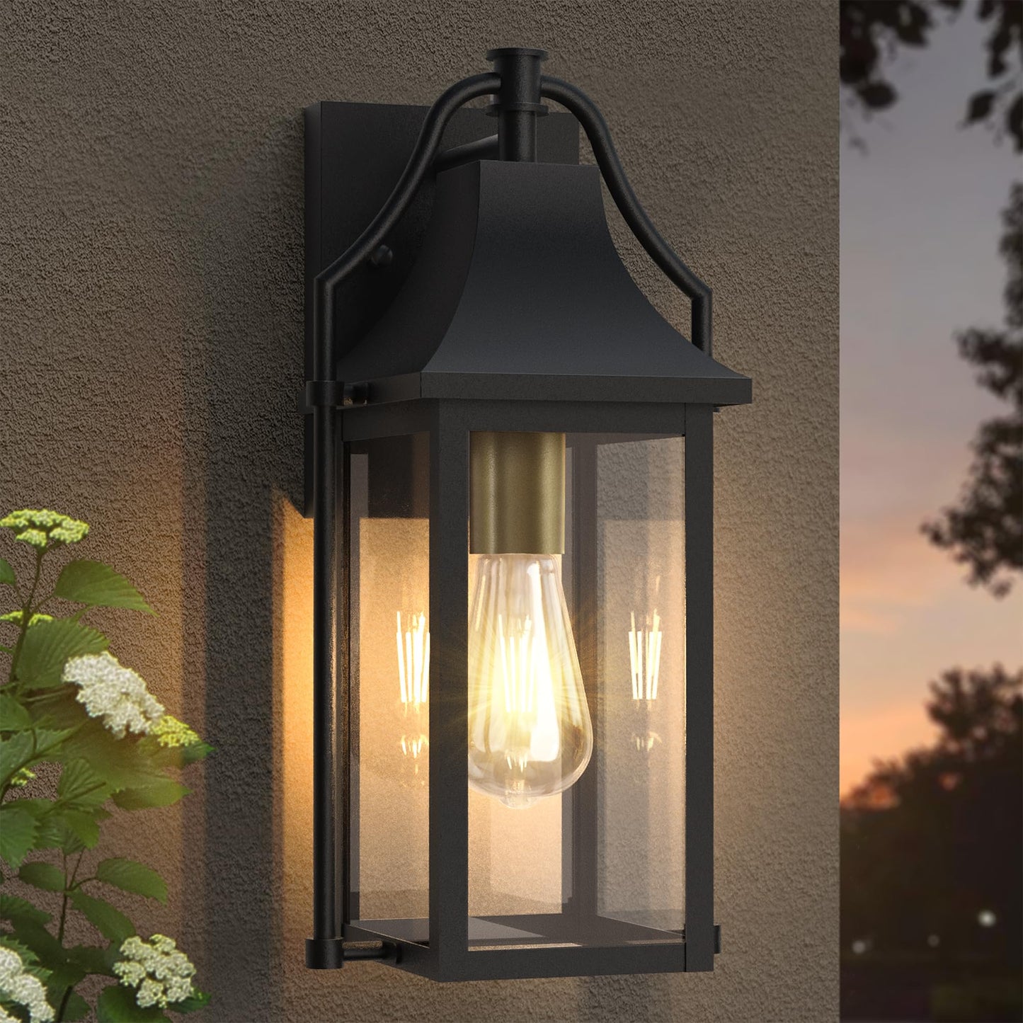 Outdoor Wall Lights Fixtures, Large Size Dusk to Dawn Waterproof Exterior Lanterns, Modern Porch Sconce Wall Mounted with Glass