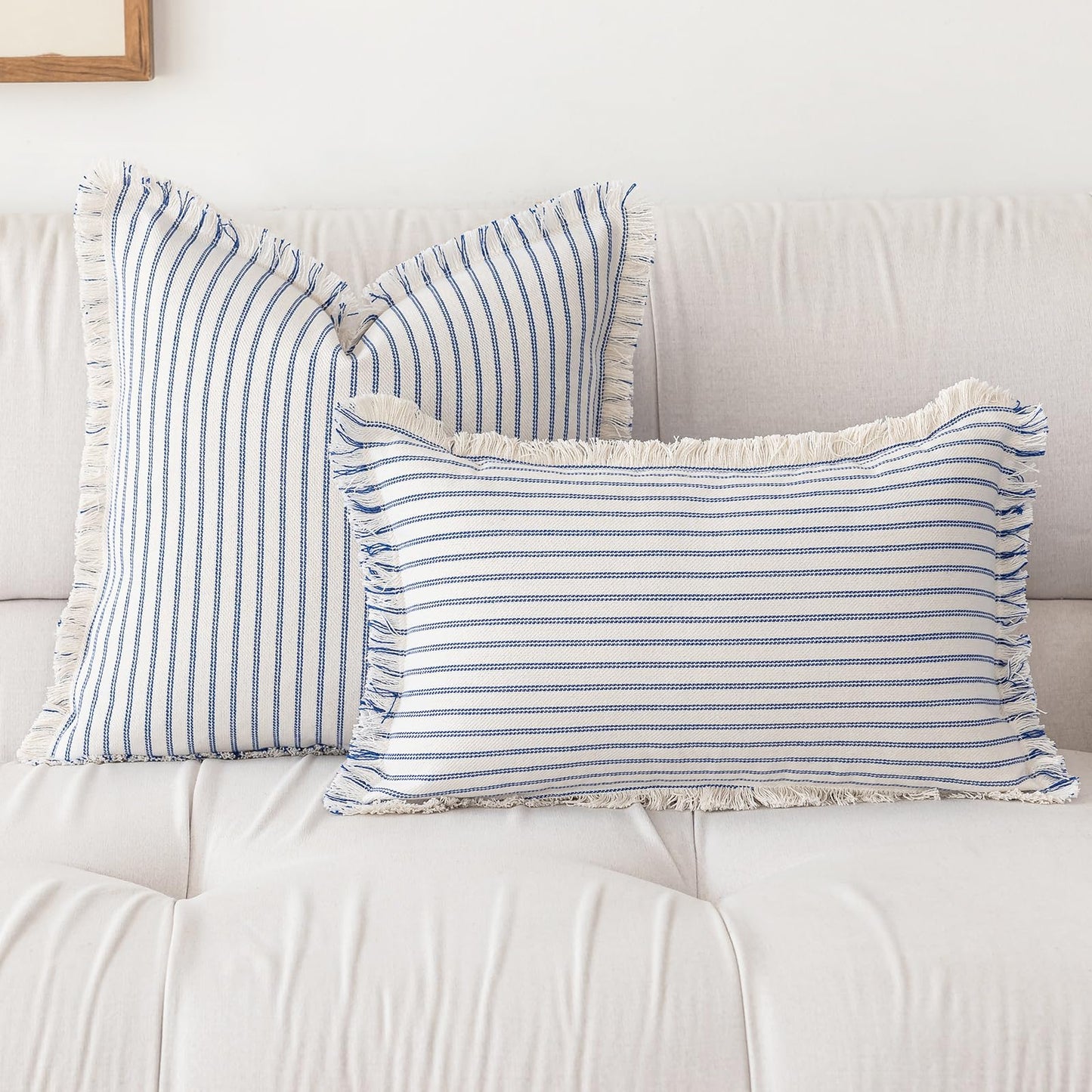 Throw Pillow Covers 18x18 Set of 2 Striped Fringe