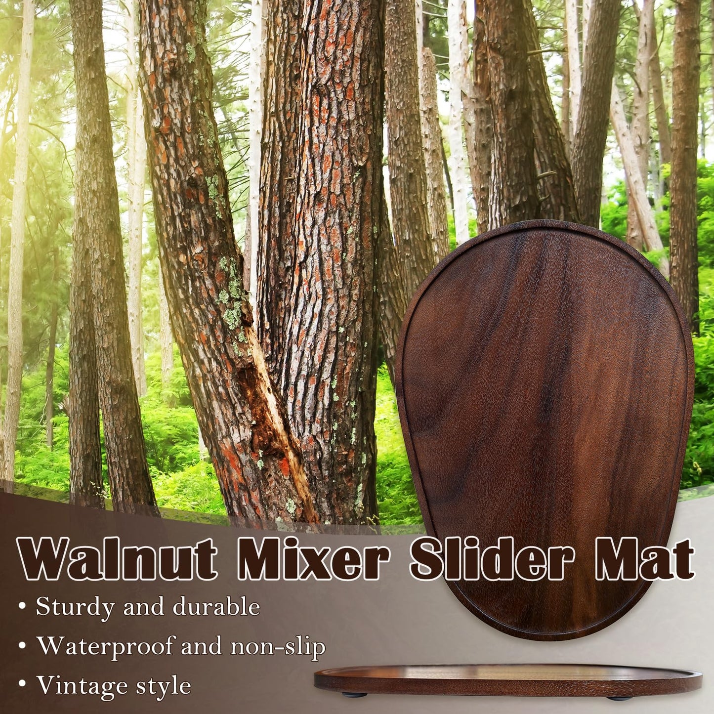 Acacia Wood Mixer Slider Mat for Kitchen Aid 4.5-5 Qt Tilt-Head Stand Mixer Kitchen Appliance Slider Tray Countertop Storage Attachments