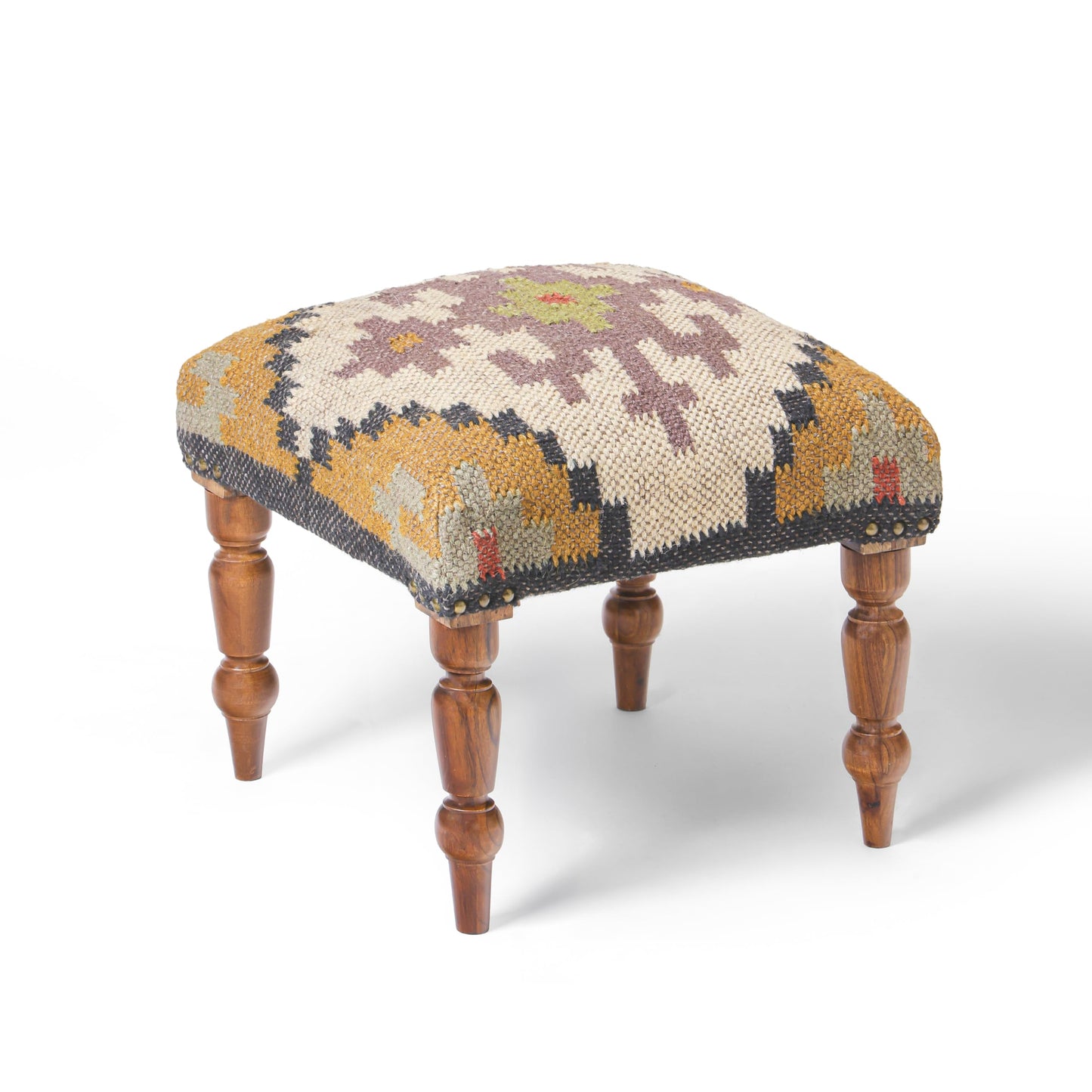 Handmade Jute Ottoman Stool with Wooden Legs