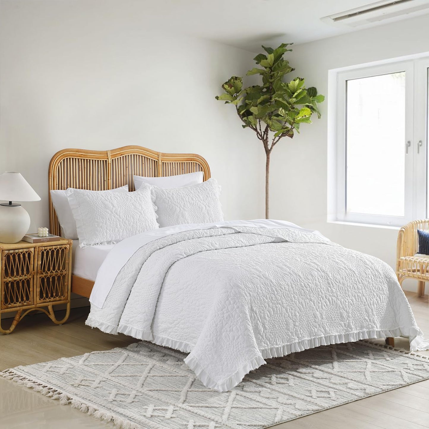 Ruffled Quilt Stone-Washed Lightweight Crinkled Shabby Chic Bedding Set