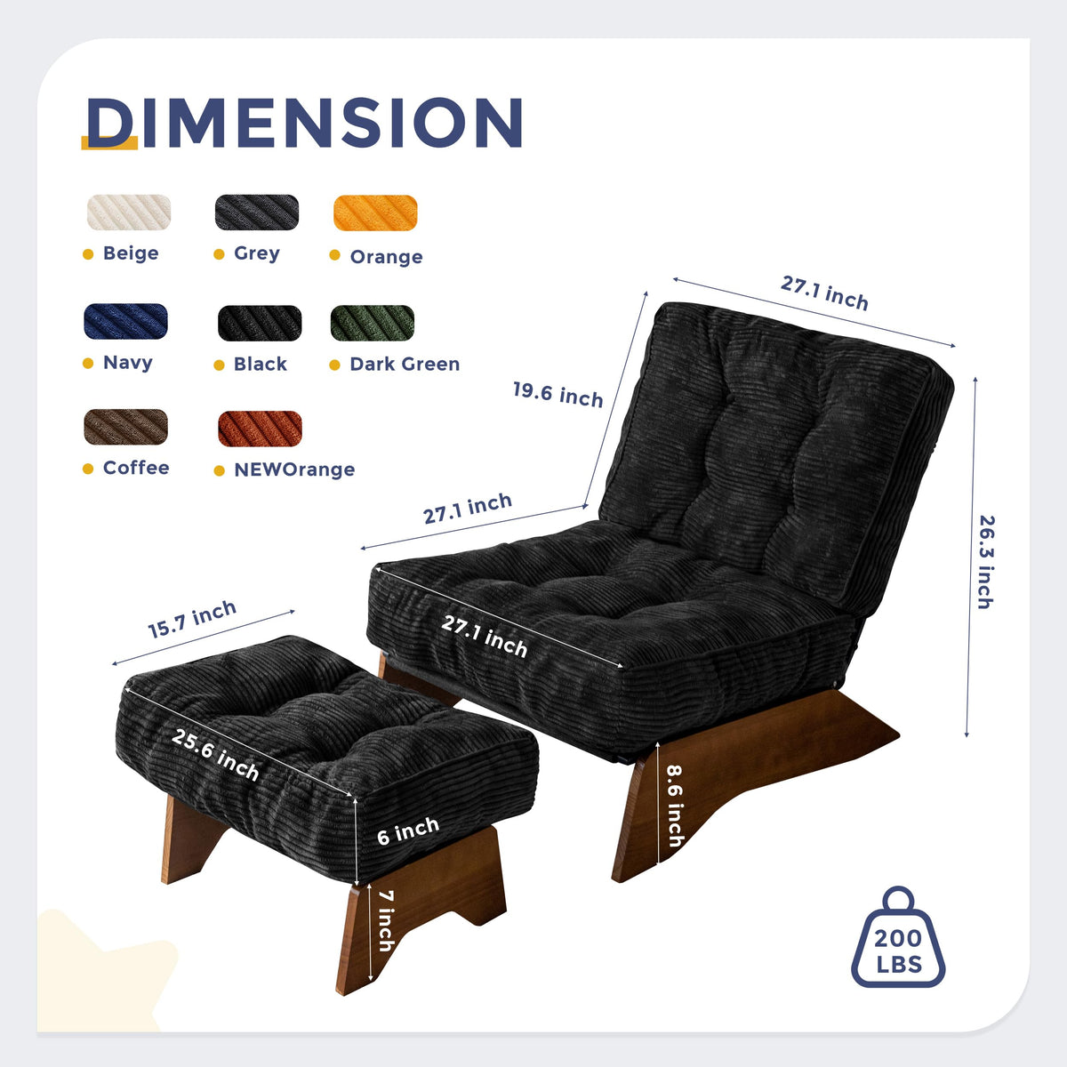 Lounge Chair with Ottoman and with Adjustable Backrest