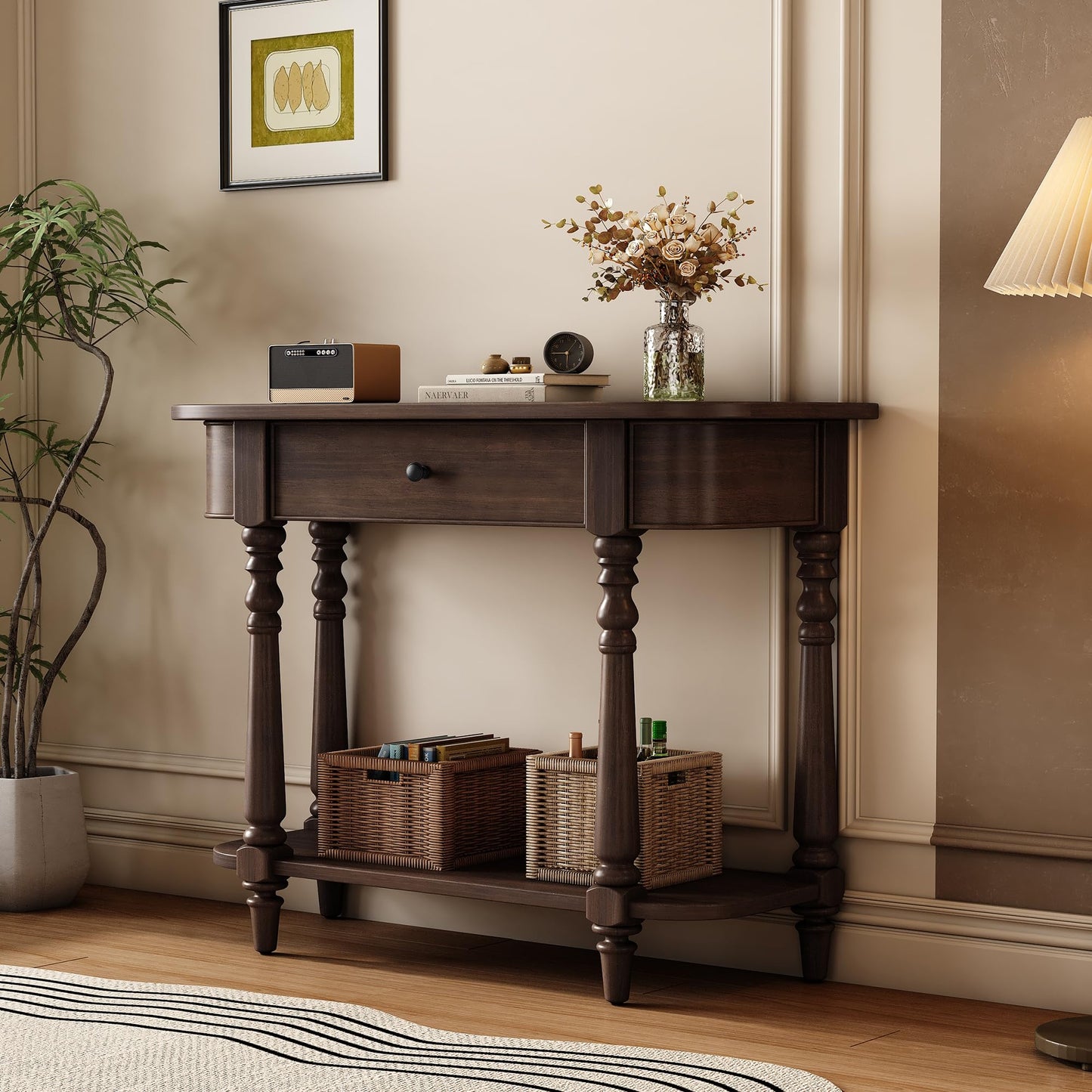 36-Inch Retro Console Sofa Table with Drawer & Storage Shelf