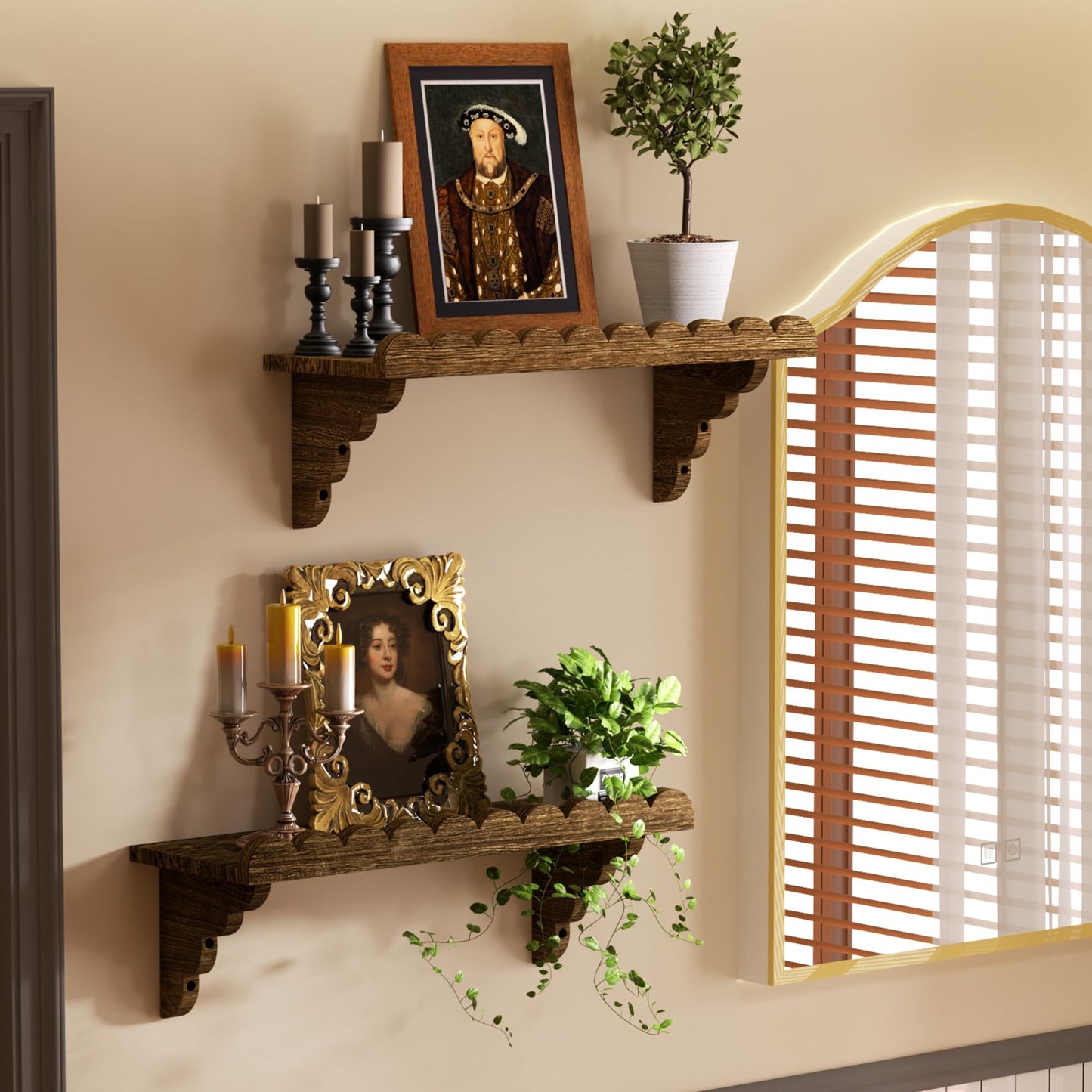 Scalloped Floating Wood Wall Shelf – 17 Inch