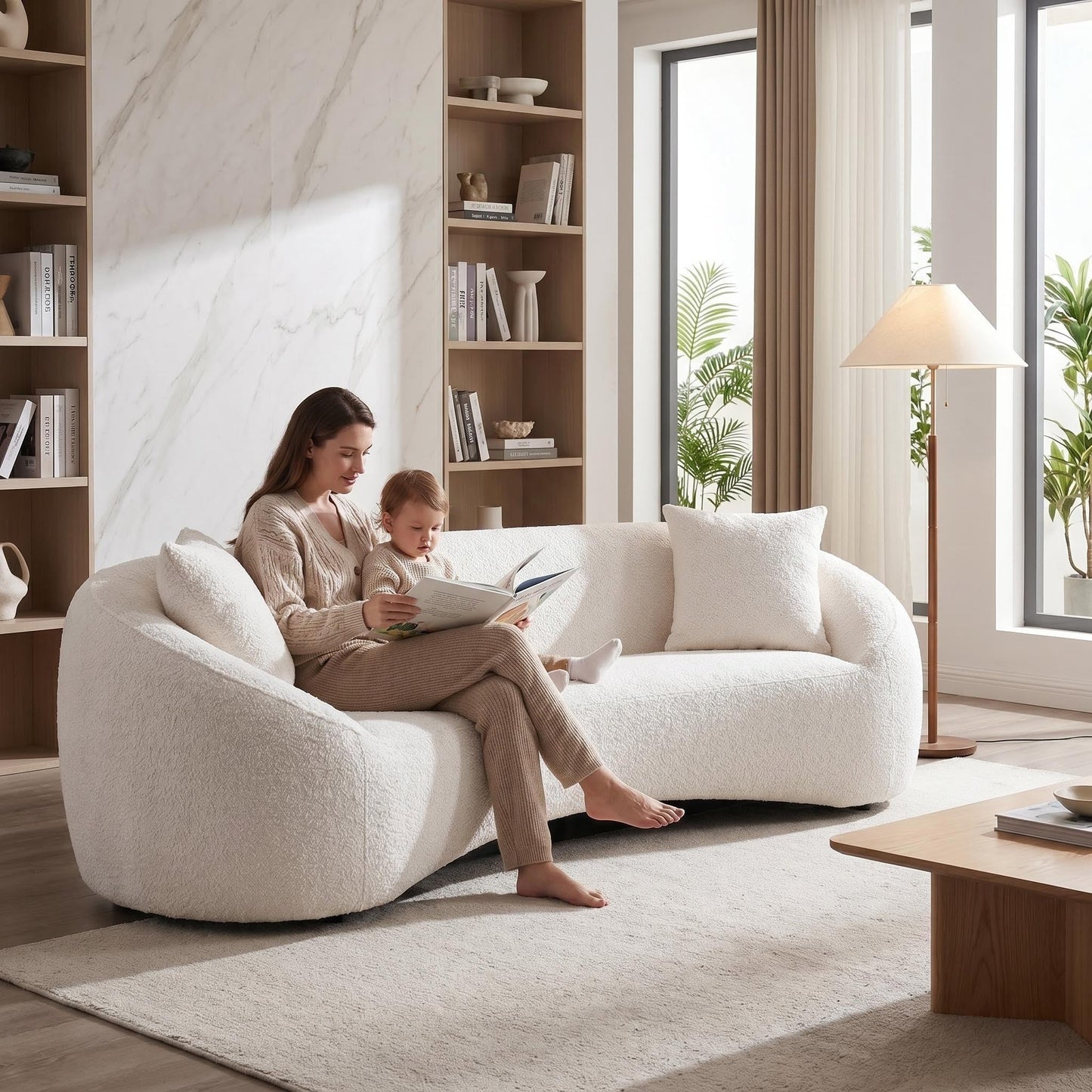 Oversized Curved Boucle 3-Sector Shaped Sectional Sofa