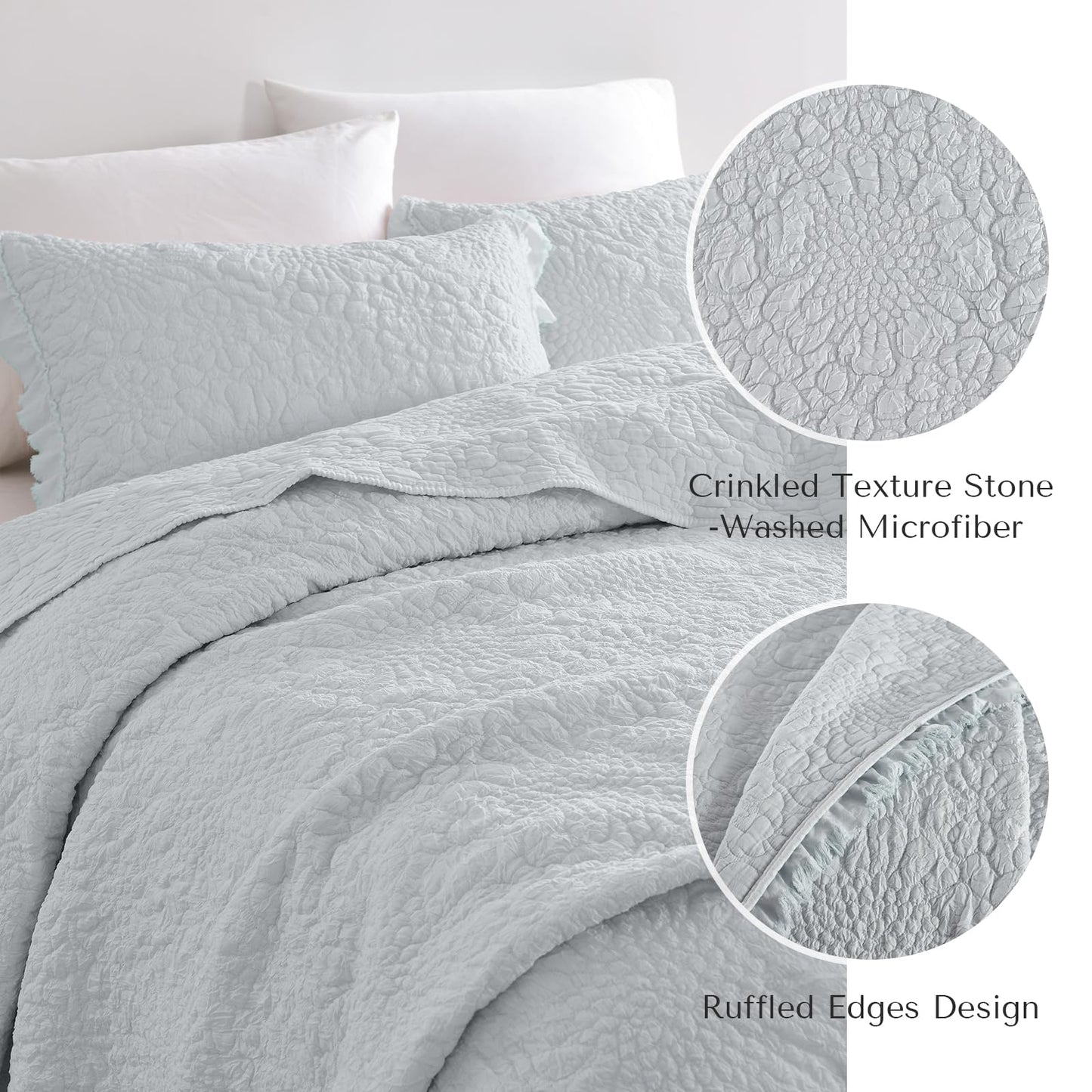 Ruffled Quilt Stone-Washed Lightweight Crinkled Shabby Chic Bedding Set