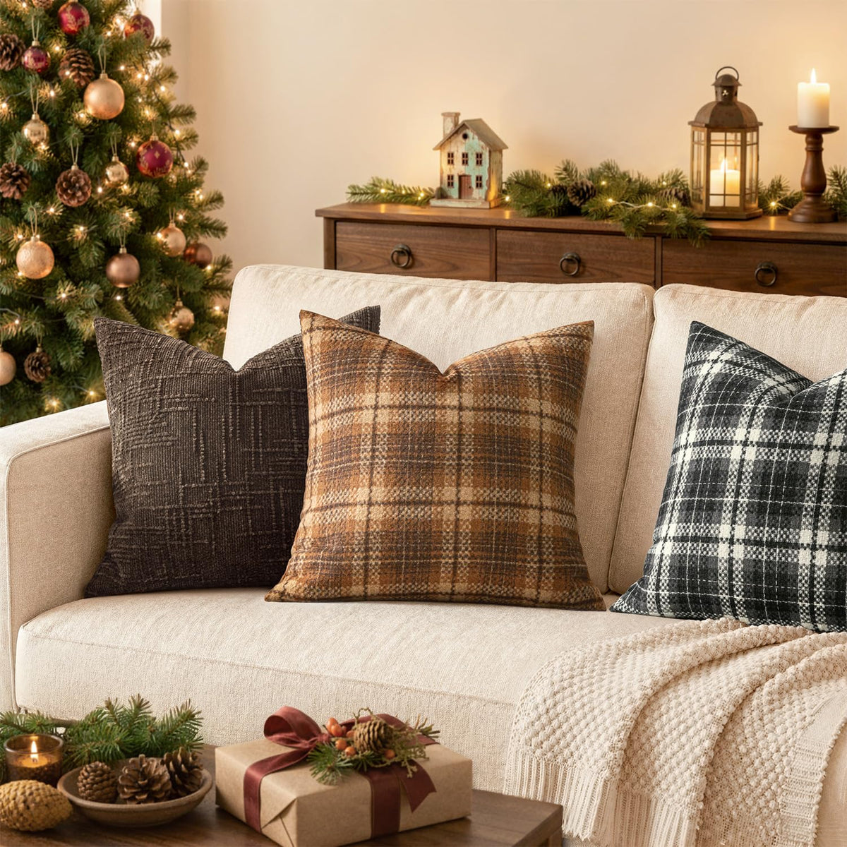 Plaid Throw Pillow Covers Fall 18x18 Inch