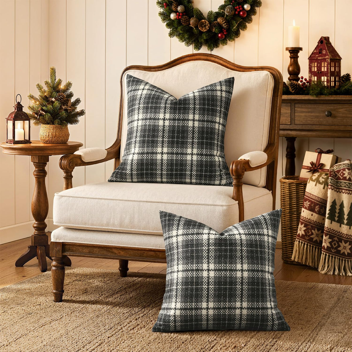Plaid Throw Pillow Covers Fall 18x18 Inch