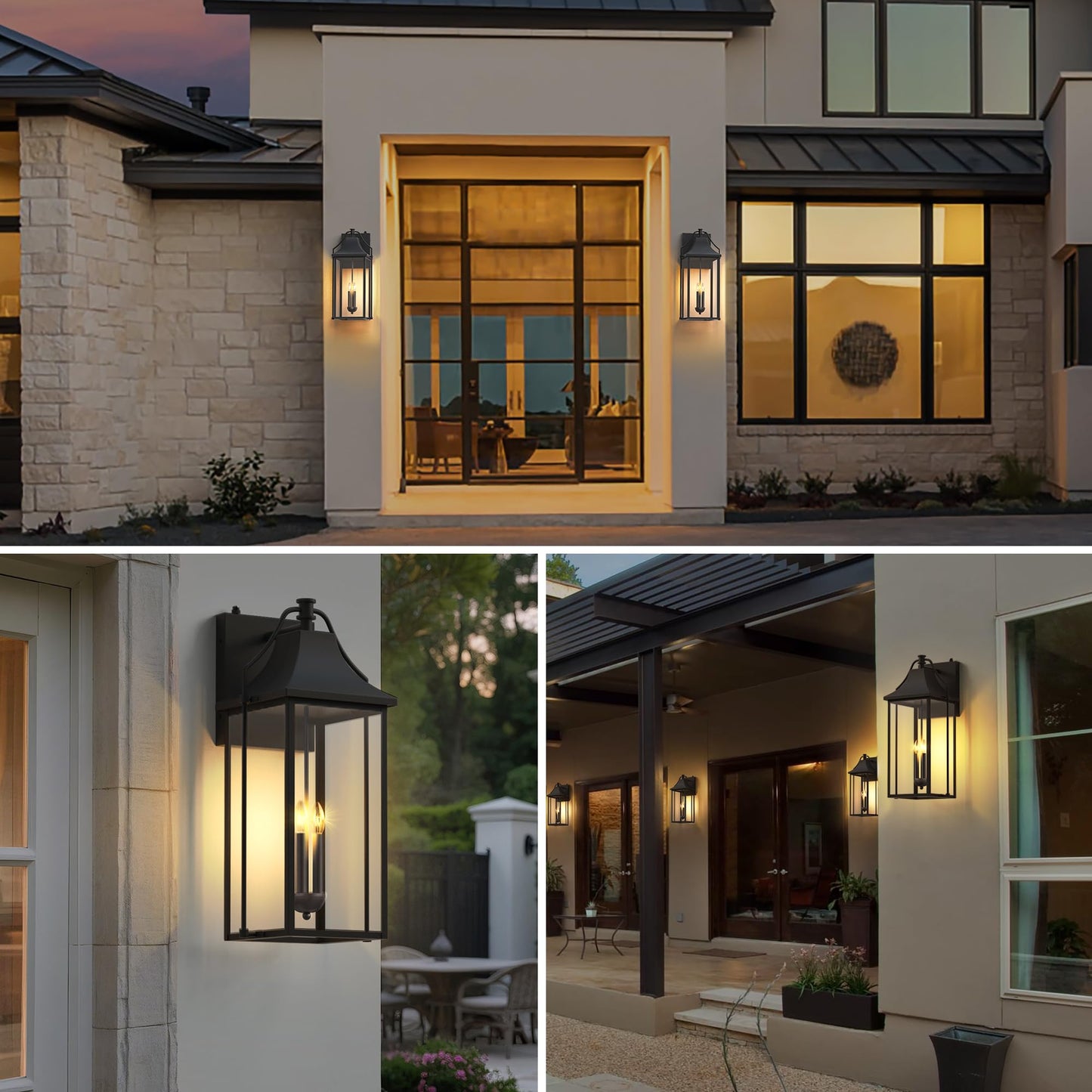 Outdoor Wall Lights Fixtures, Large Size Dusk to Dawn Waterproof Exterior Lanterns, Modern Porch Sconce Wall Mounted with Glass