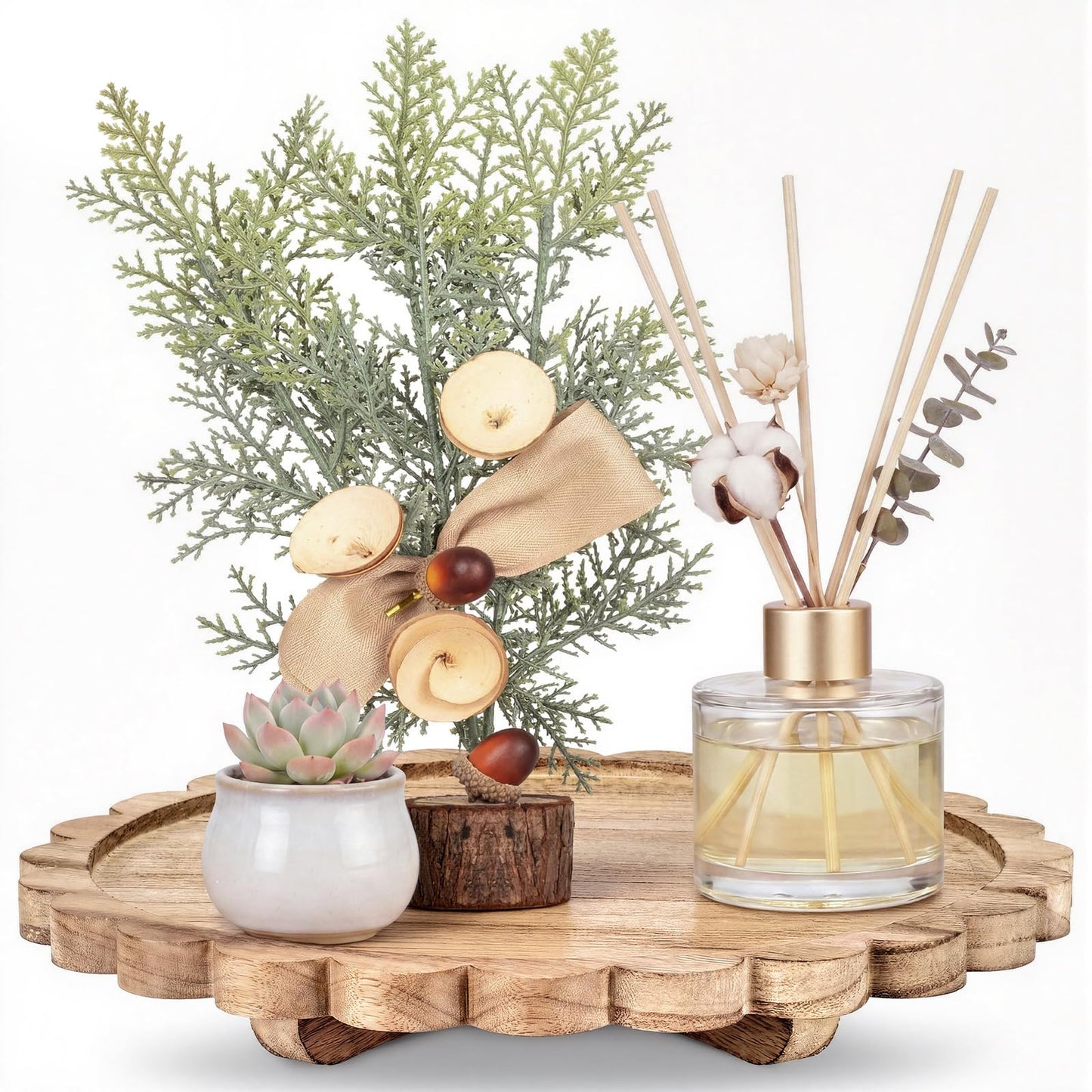 Scalloped Wood Riser Tray
